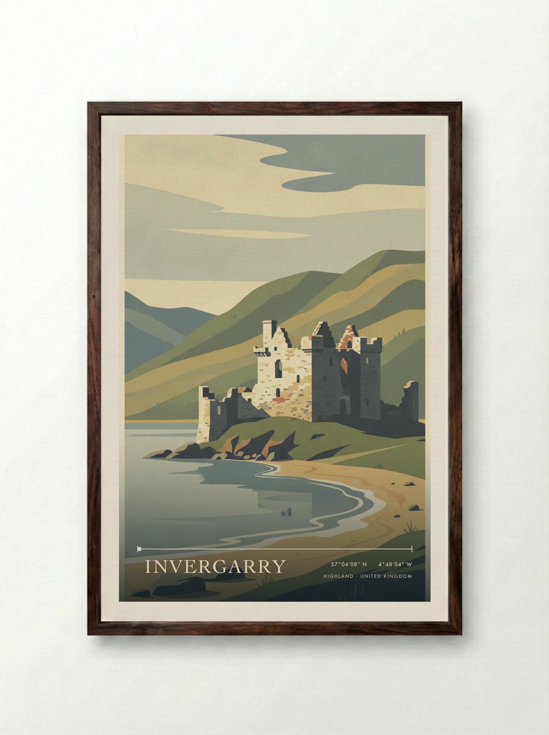 Invergarry Highland United Kingdom Travel Poster - Framed Print Dark Wood