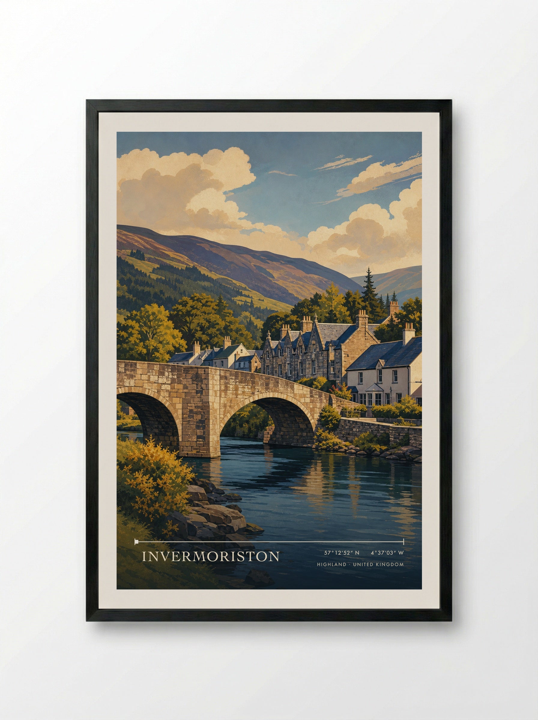 Invermoriston Highland United Kingdom Travel Poster - Framed Print Black
