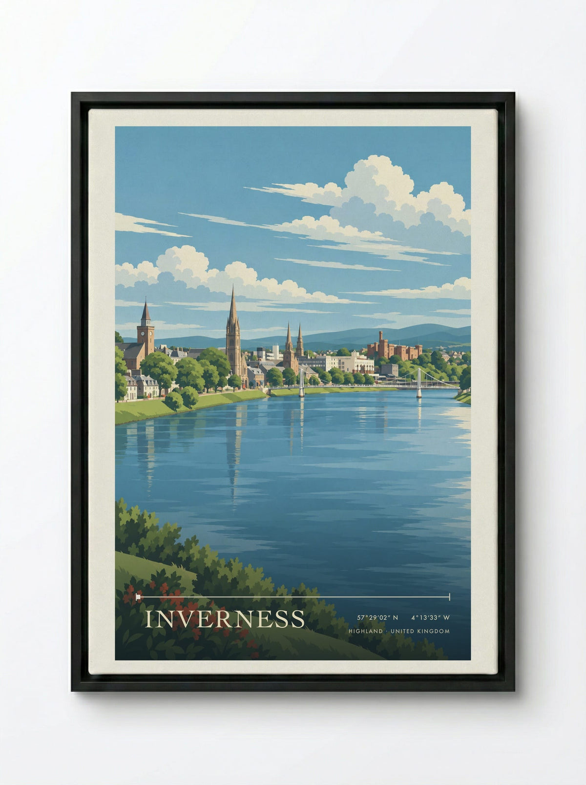Inverness, Highland | Travel Poster - Framed Canvas Black