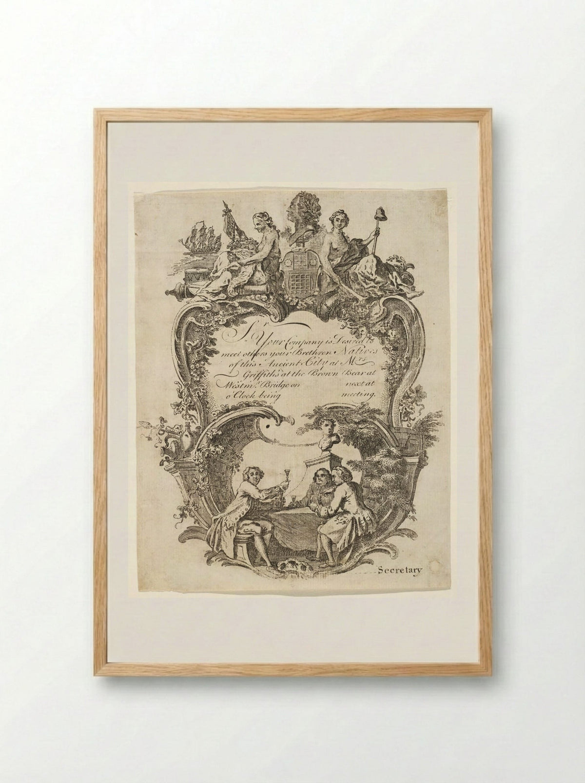 Invitation to a Meeting of the Brethren Natives of Westminster - Hubert François Bourguignon Gravelot - Framed Print Wood