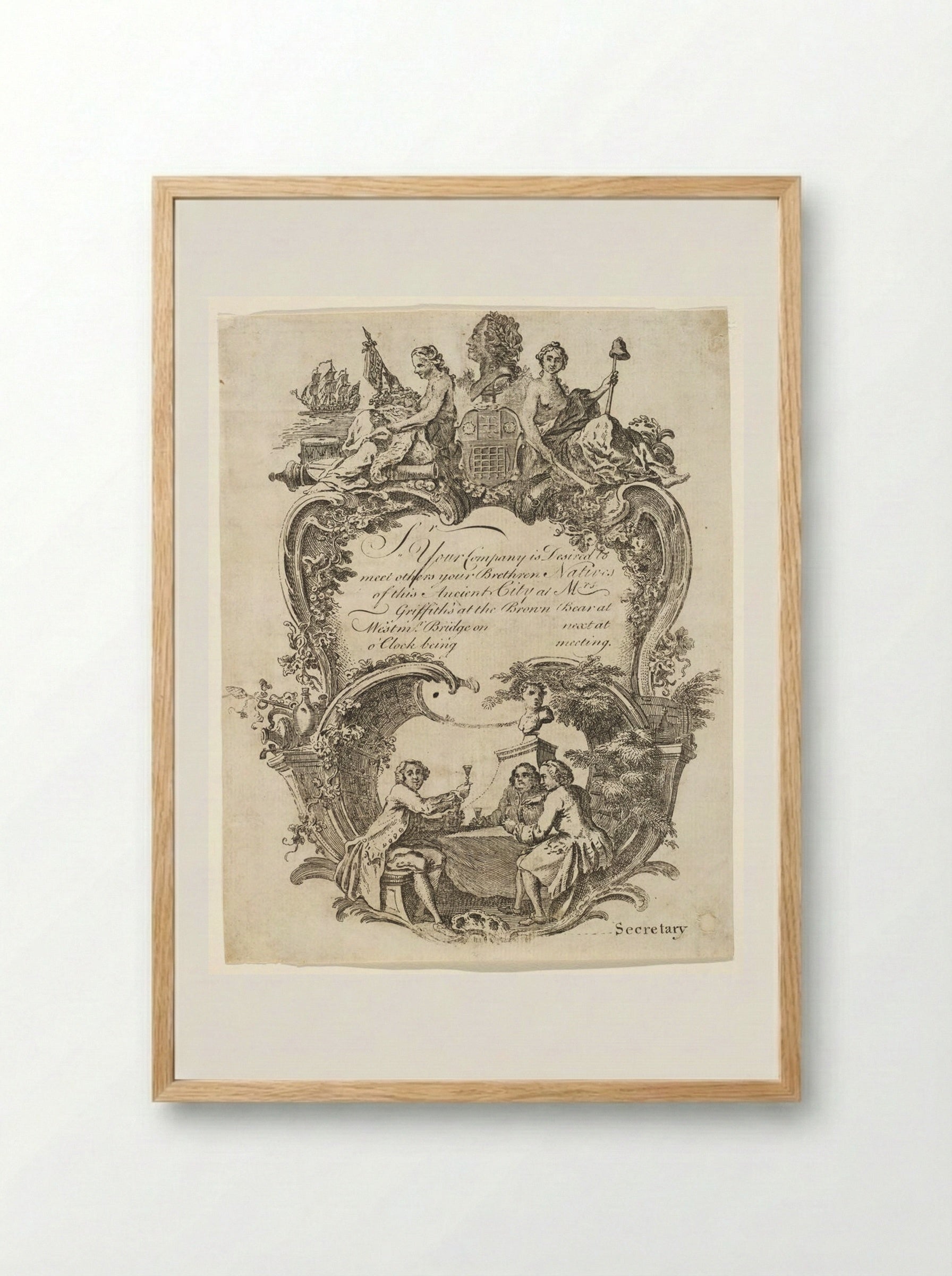 Invitation to a Meeting of the Brethren Natives of Westminster - Hubert François Bourguignon Gravelot - Framed Print Wood