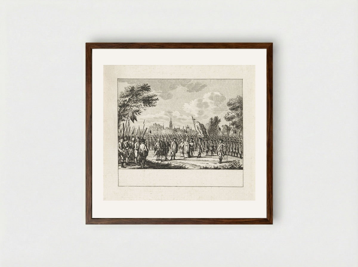 Inzegening van het vaandel, buiten Luik - Cornelis Brouwer - Framed Print Dark Wood
