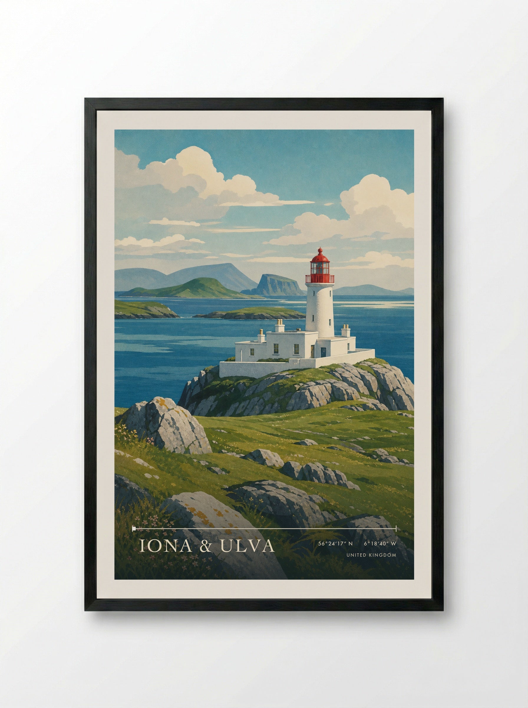 Iona & Ulva United Kingdom Travel Poster - Framed Print Black