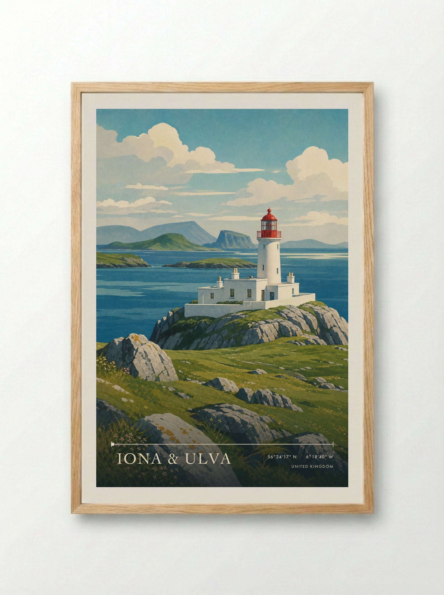 Iona & Ulva United Kingdom Travel Poster - Framed Print Wood
