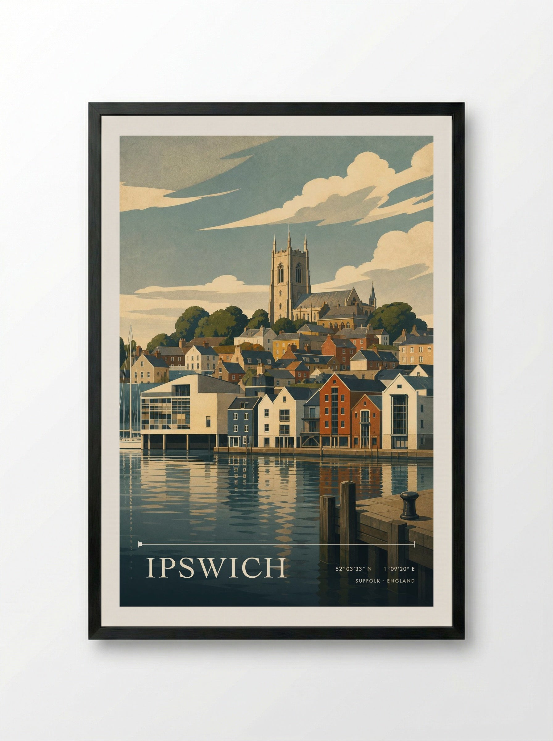 Ipswich Suffolk England Travel Poster - Framed Print Black