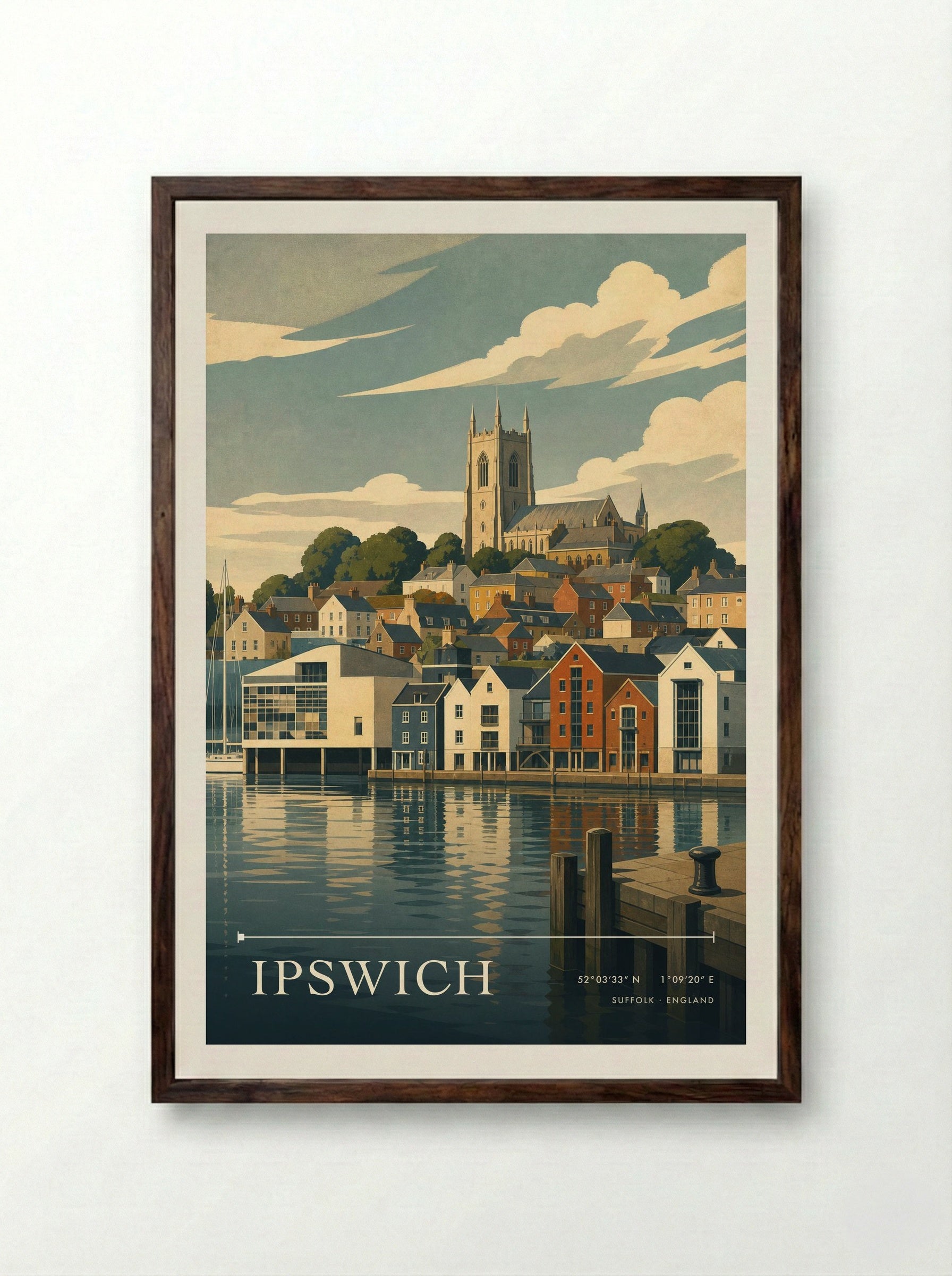 Ipswich Suffolk England Travel Poster - Framed Print Dark Wood