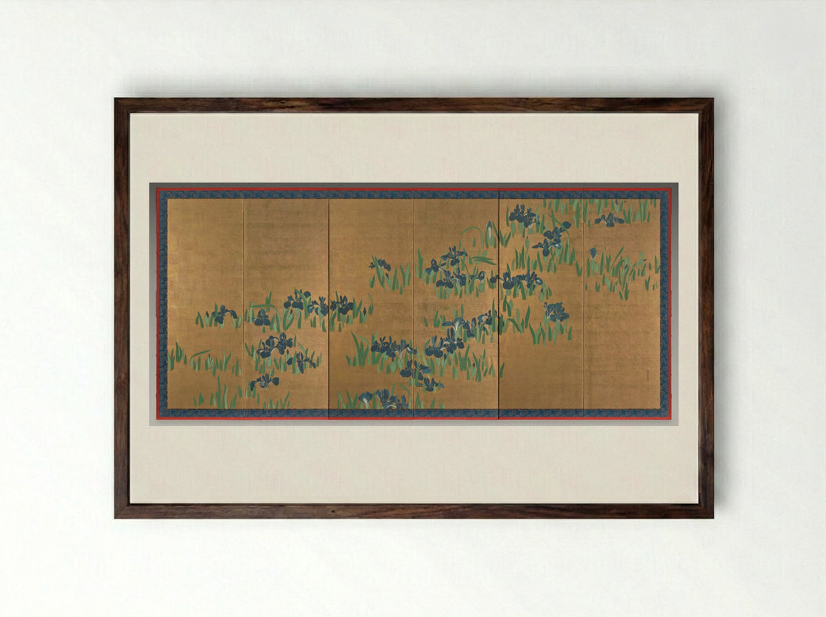 Irises - Watanabe Shikō - Framed Print Dark Wood