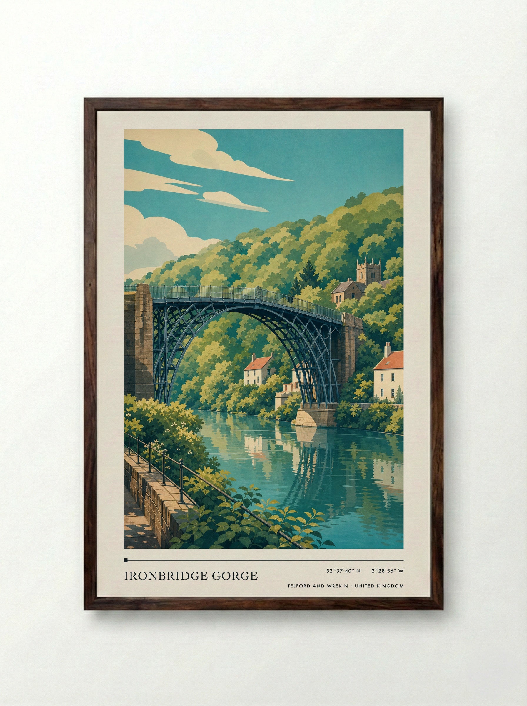 Ironbridge Gorge Telford and Wrekin United Kingdom Travel Poster - Framed Print Dark Wood
