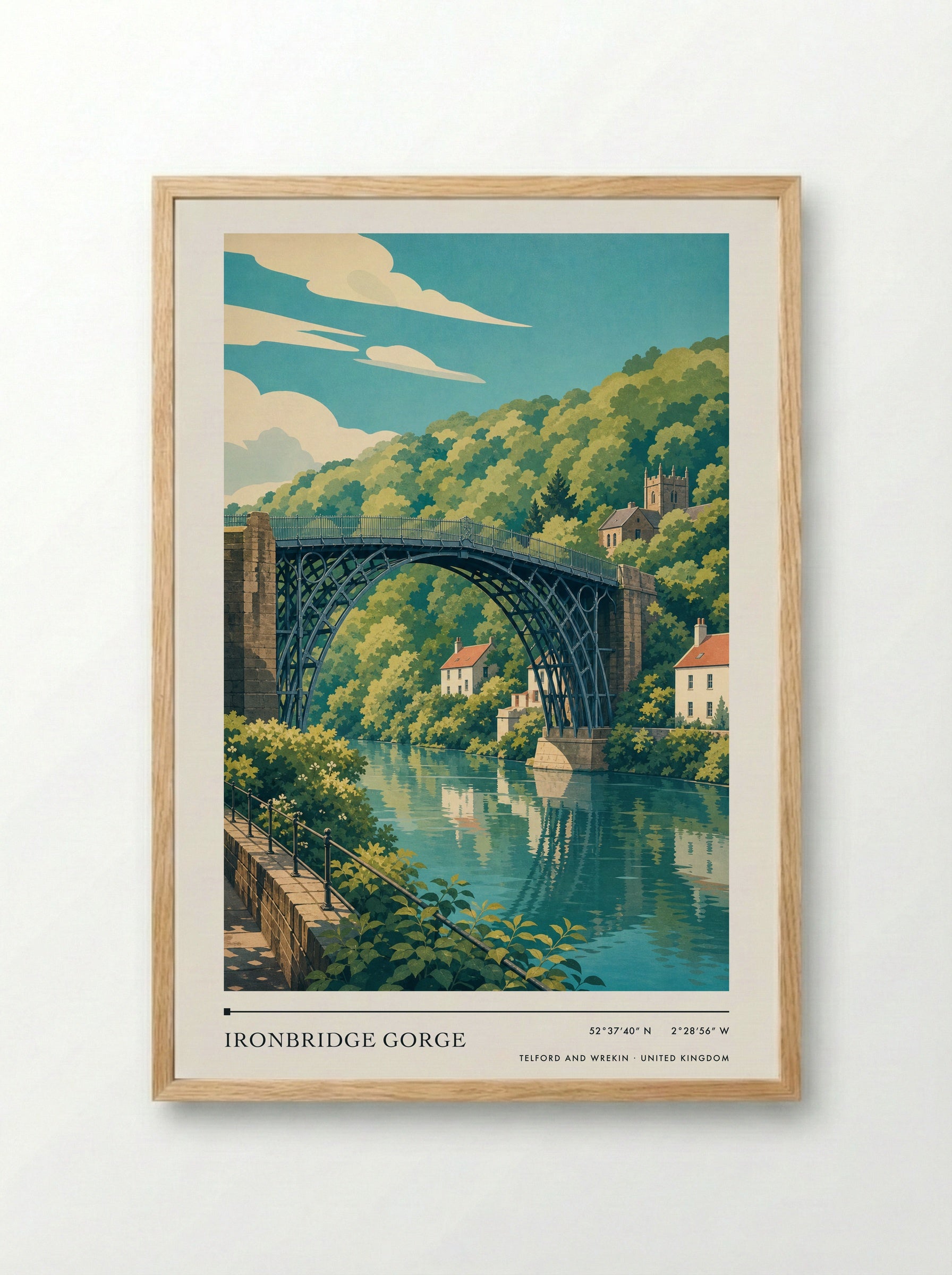 Ironbridge Gorge Telford and Wrekin United Kingdom Travel Poster - Framed Print Wood