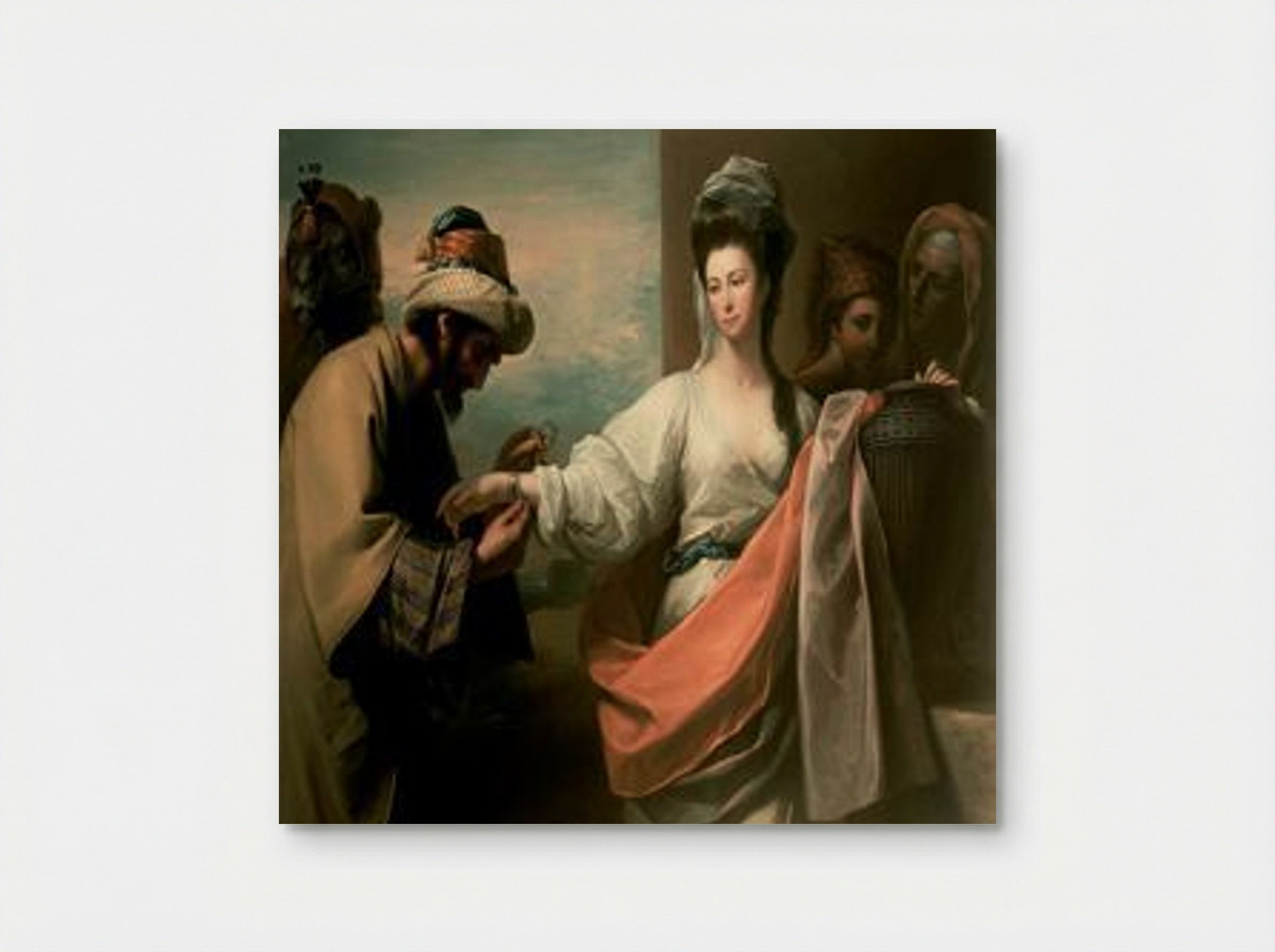 Isaac's Servant Trying the Bracelet on Rebecca's Arm - Benjamin West - Poster