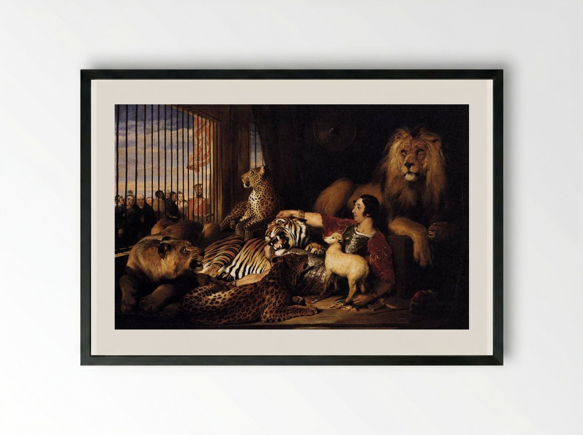 Isaac van Amburgh and his Animals - Edwin Henry Landseer - Framed Print Black