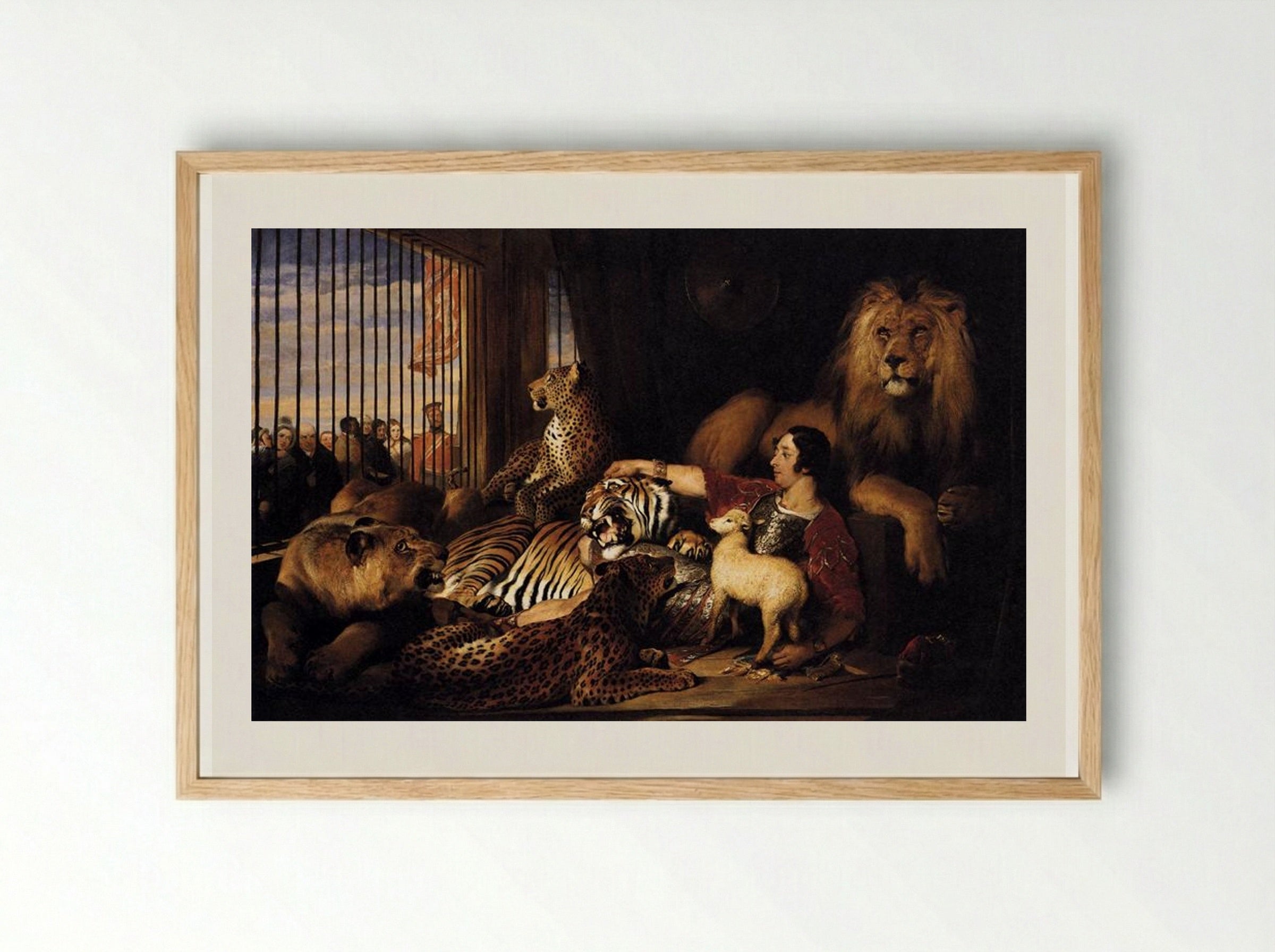 Isaac van Amburgh and his Animals - Edwin Henry Landseer - Framed Print Wood