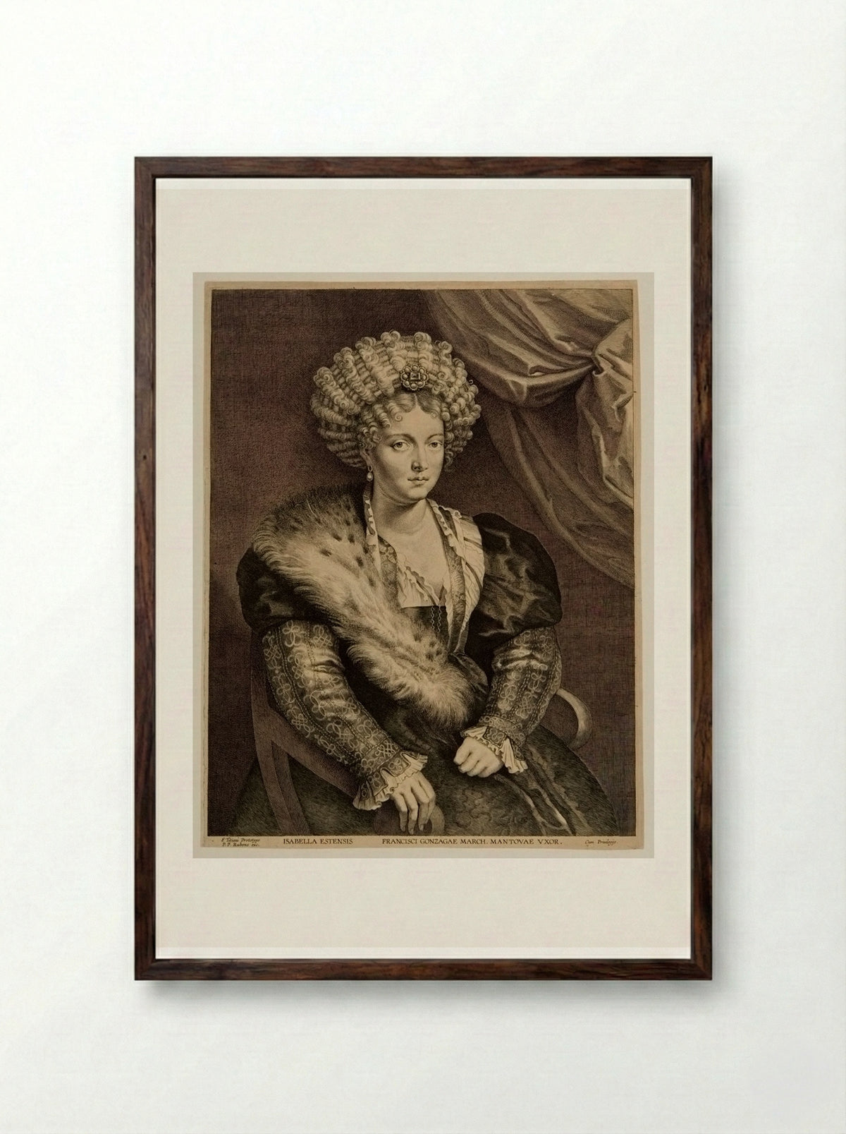 Isabella d'Este, Wife of Francisco Gonzaga, Duke of Mantua - Lucas Vorsterman I - Framed Print Dark Wood
