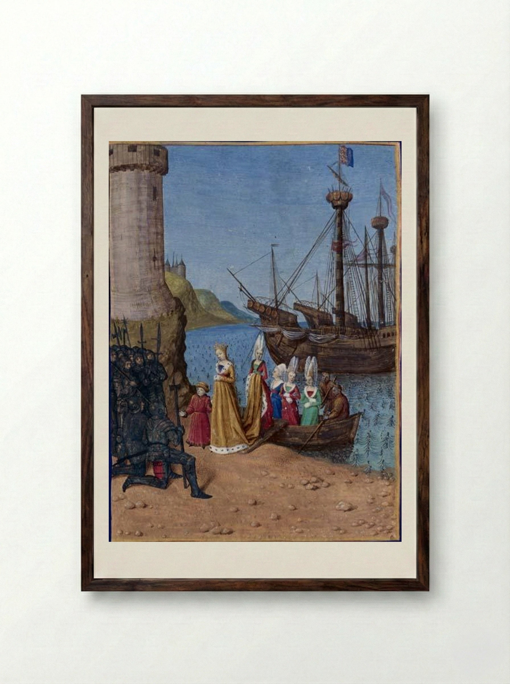 Isabella of France Landing in England - Jean Fouquet - Framed Print Dark Wood