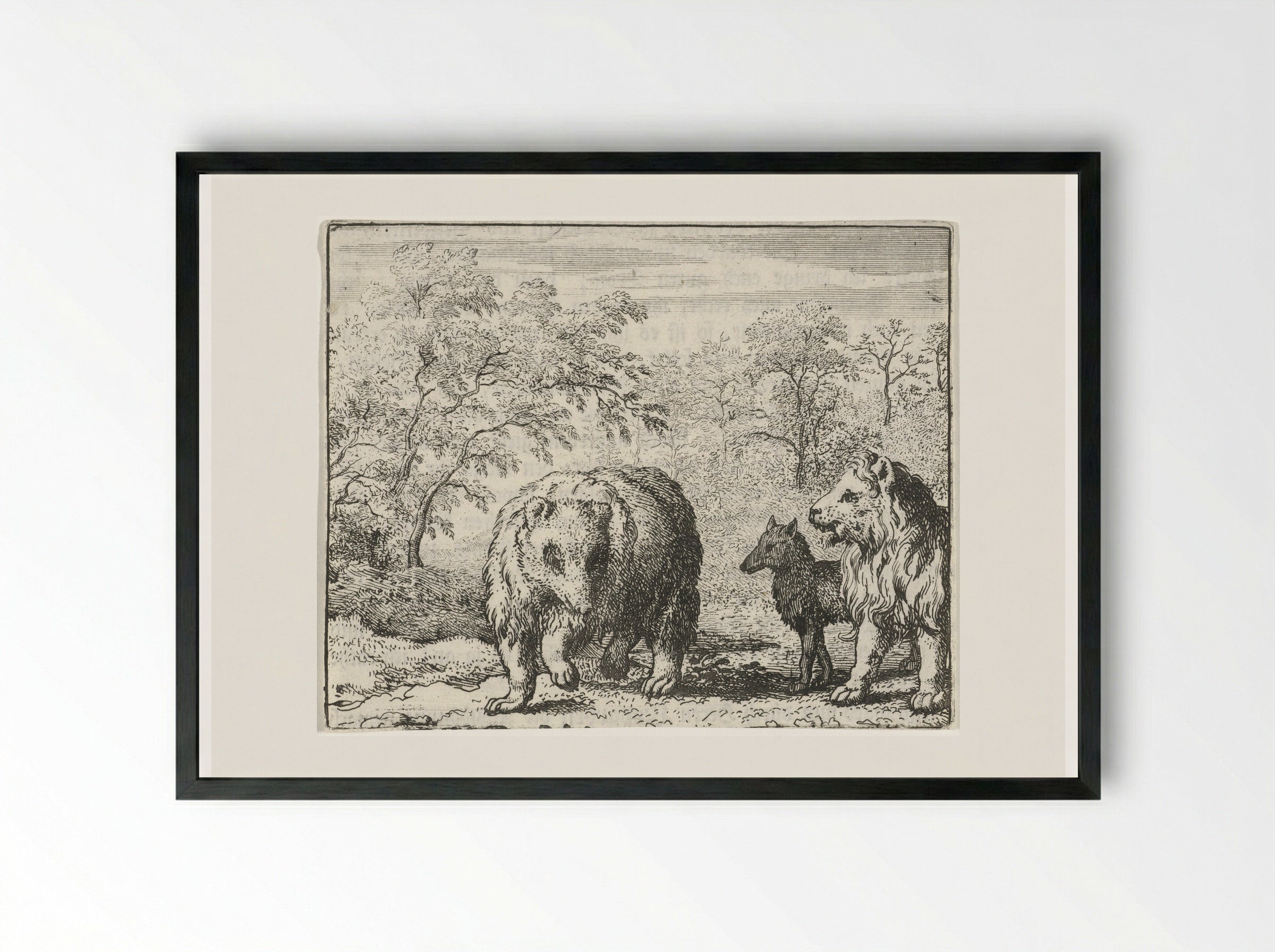 Isengrijn de wolf en Bruun de beer vrijgesproken - Allaert van Everdingen - Framed Print Black
