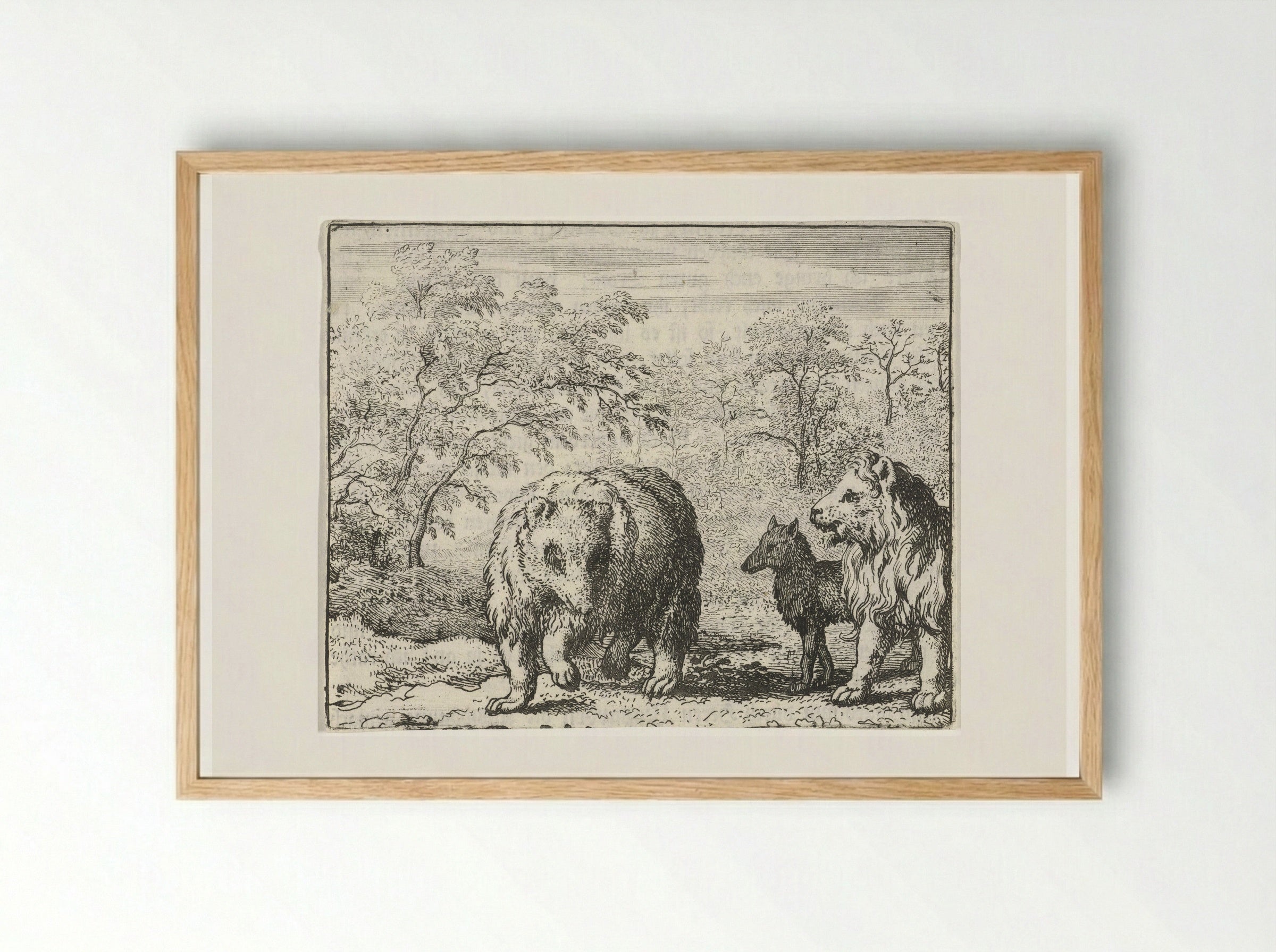 Isengrijn de wolf en Bruun de beer vrijgesproken - Allaert van Everdingen - Framed Print Wood
