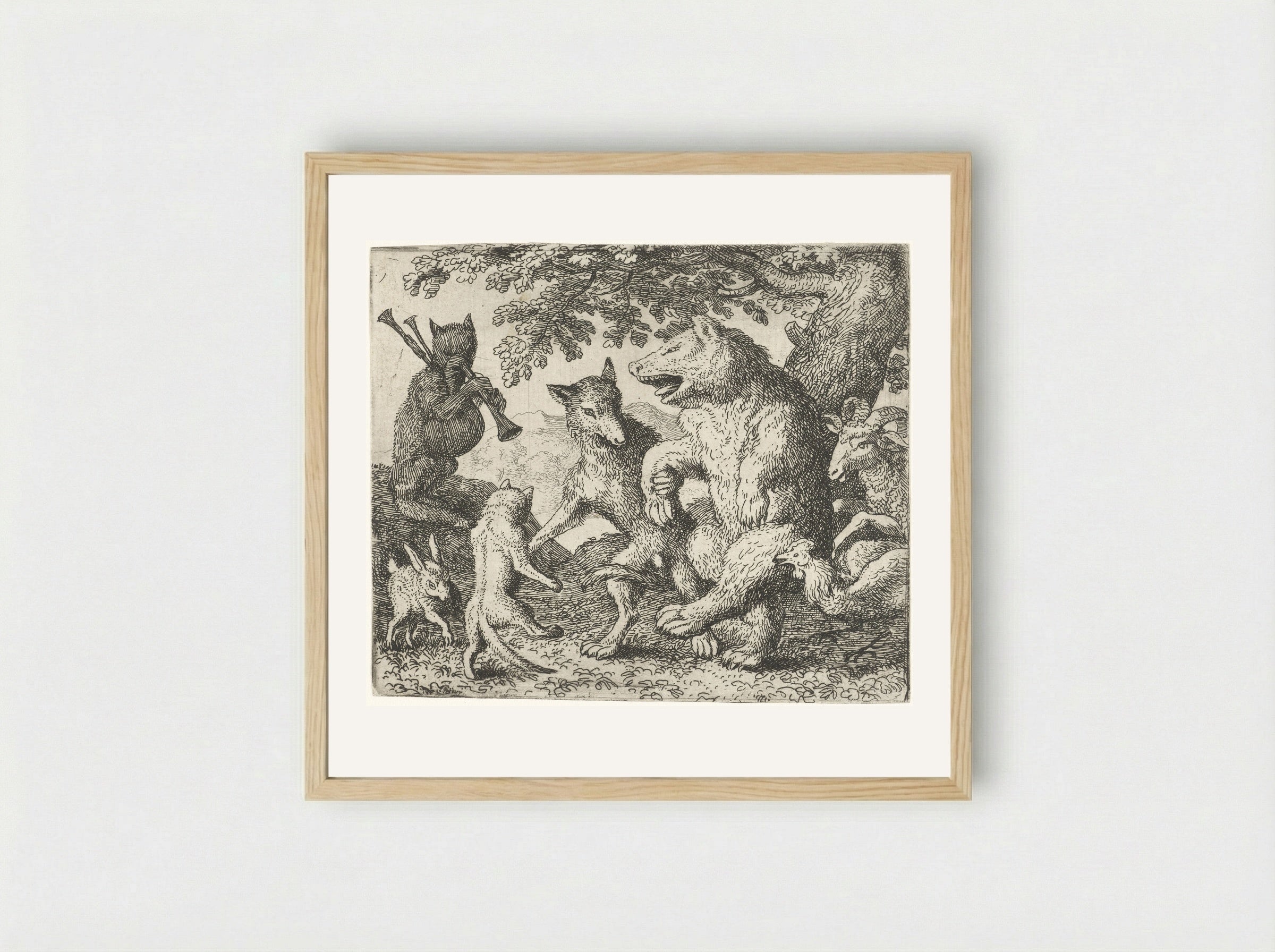 Isengrijn the Wolf and Bruin the Bear Celebrating - Allaert van Everdingen - Framed Print Wood