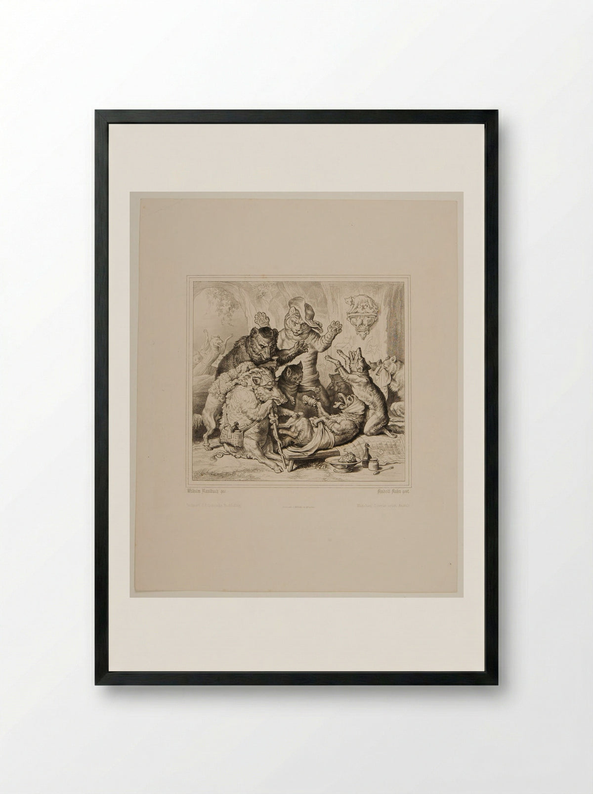 Isengrim, the Wolf, after his Defeat by Reynard, the Fox - Hans Rudolf Rahn - Framed Print Black
