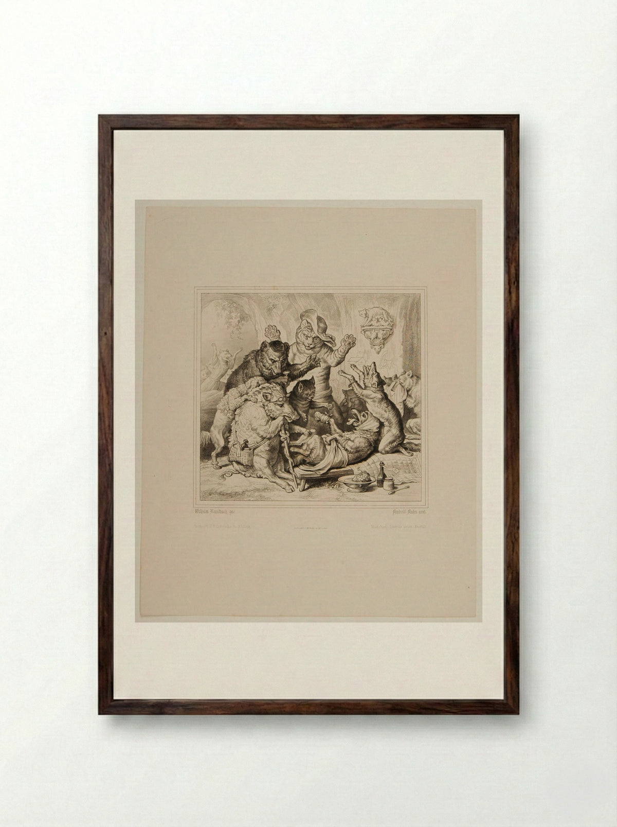 Isengrim, the Wolf, after his Defeat by Reynard, the Fox - Hans Rudolf Rahn - Framed Print Dark Wood