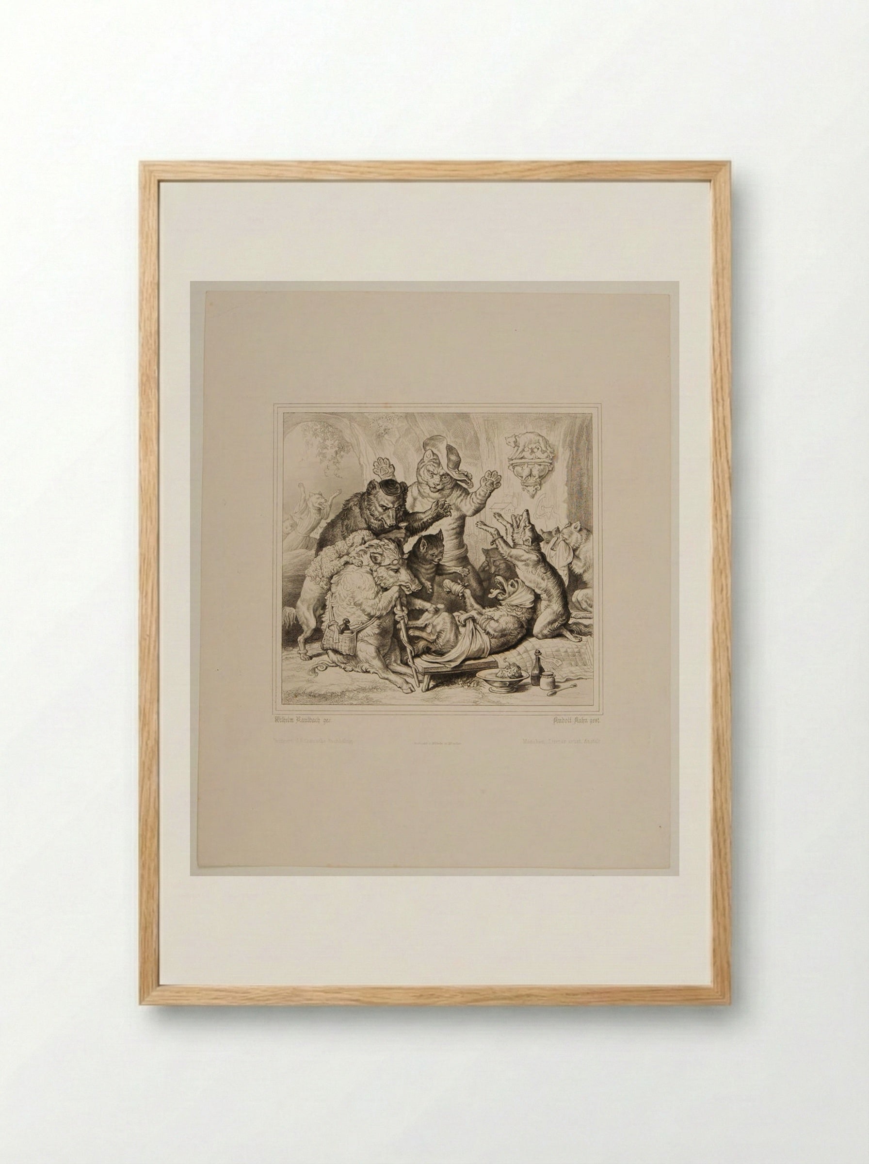 Isengrim, the Wolf, after his Defeat by Reynard, the Fox - Hans Rudolf Rahn - Framed Print Wood