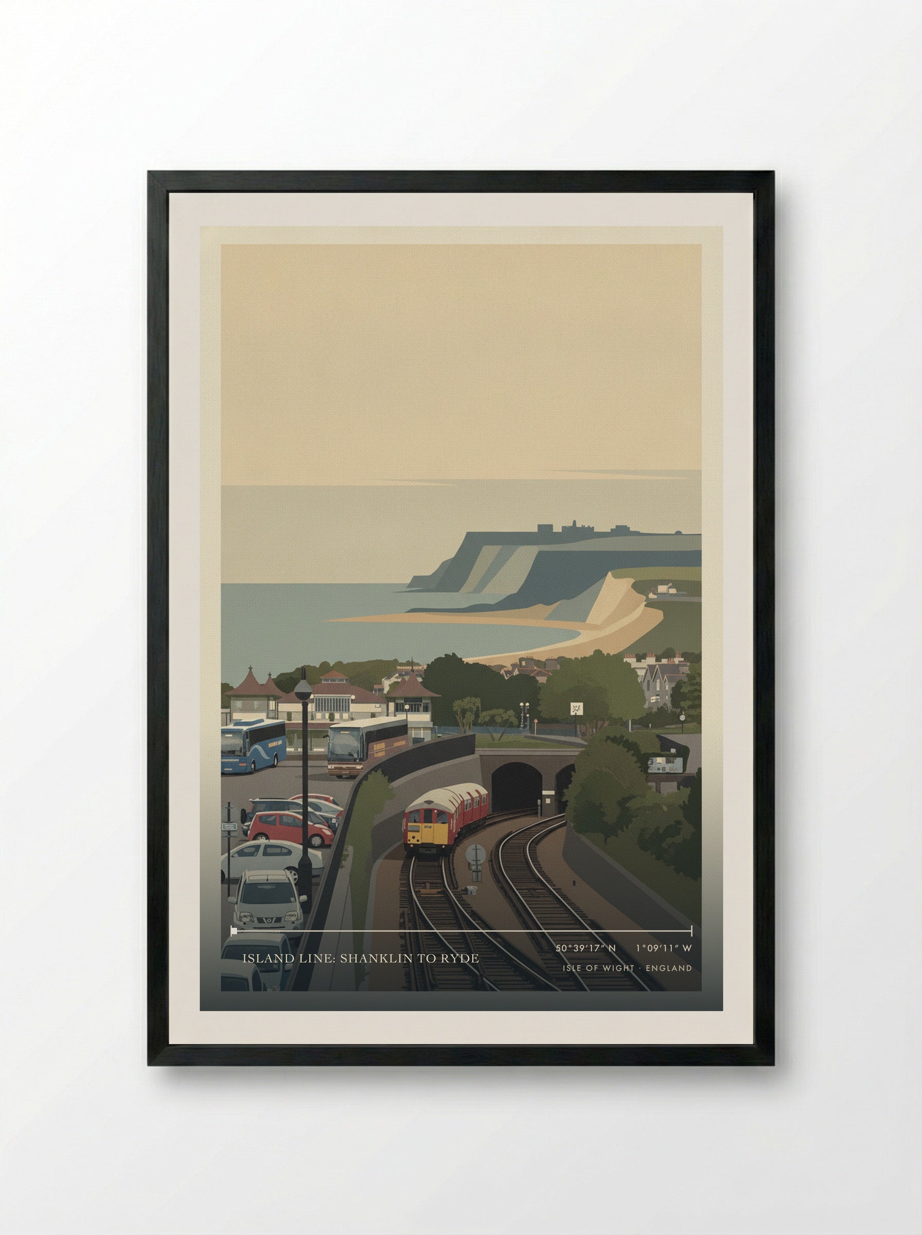 Island Line: Shanklin to Ryde Isle of Wight England Travel Poster - Framed Print Black