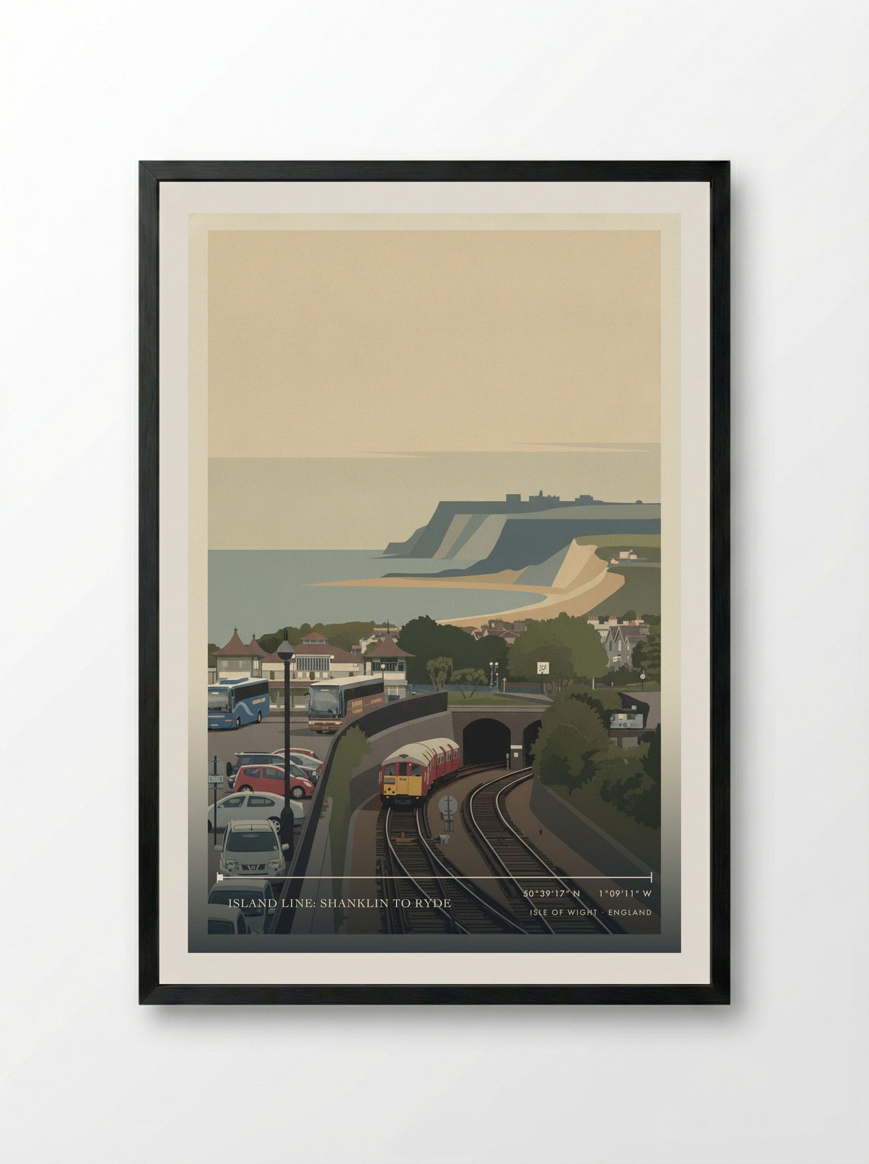 Island Line: Shanklin to Ryde Isle of Wight England Travel Poster - Framed Print Black