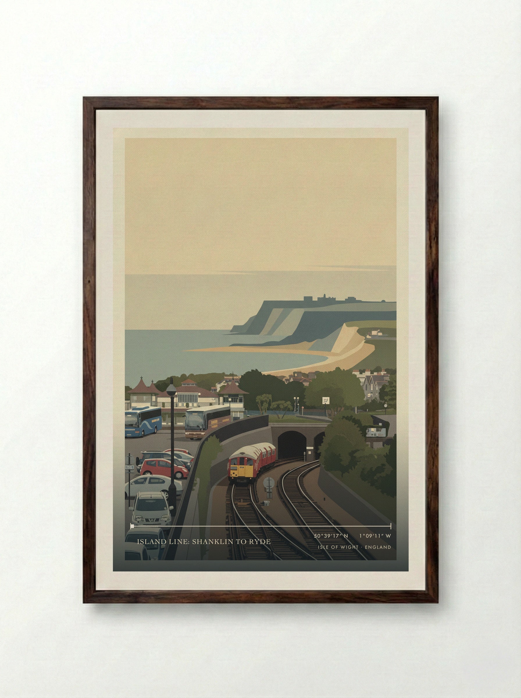 Island Line: Shanklin to Ryde Isle of Wight England Travel Poster - Framed Print Dark Wood