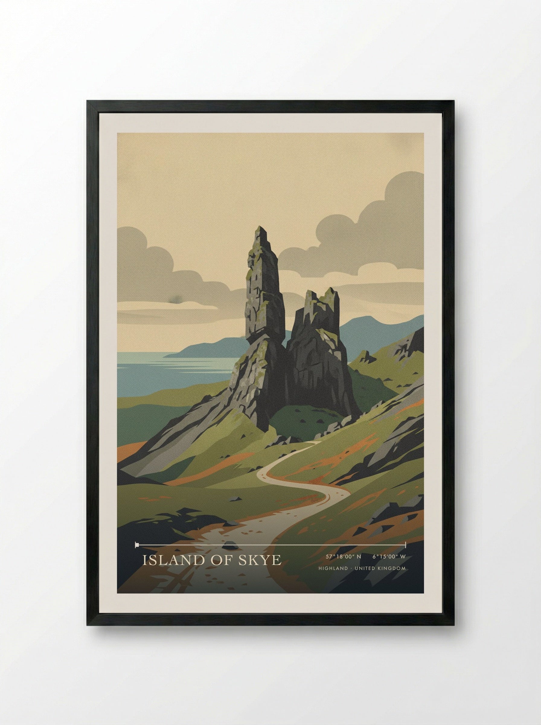 Island of Skye Highland United Kingdom Travel Poster - Framed Print Black