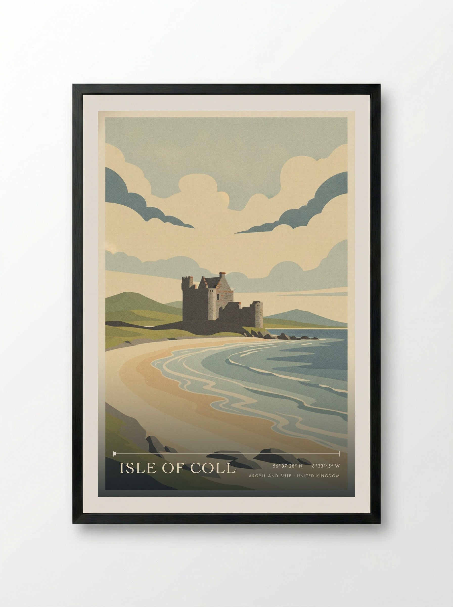 Isle of Coll Argyll and Bute United Kingdom Travel Poster - Framed Print Black