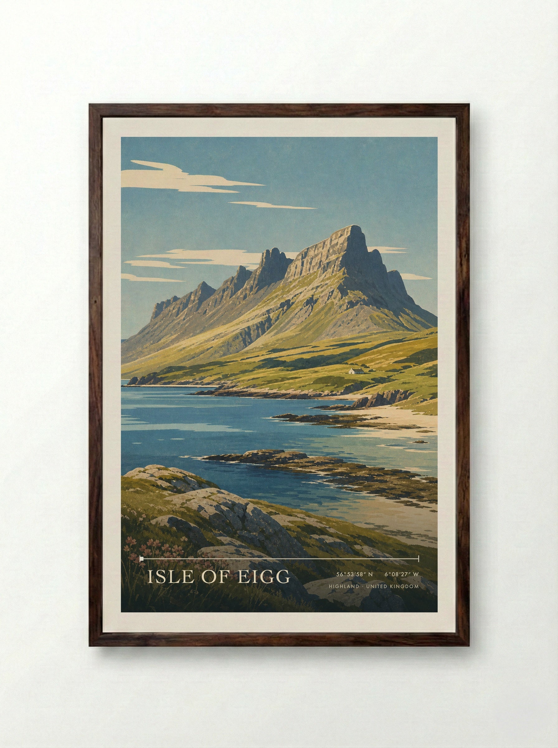 Isle of Eigg Highland United Kingdom Travel Poster - Framed Print Dark Wood