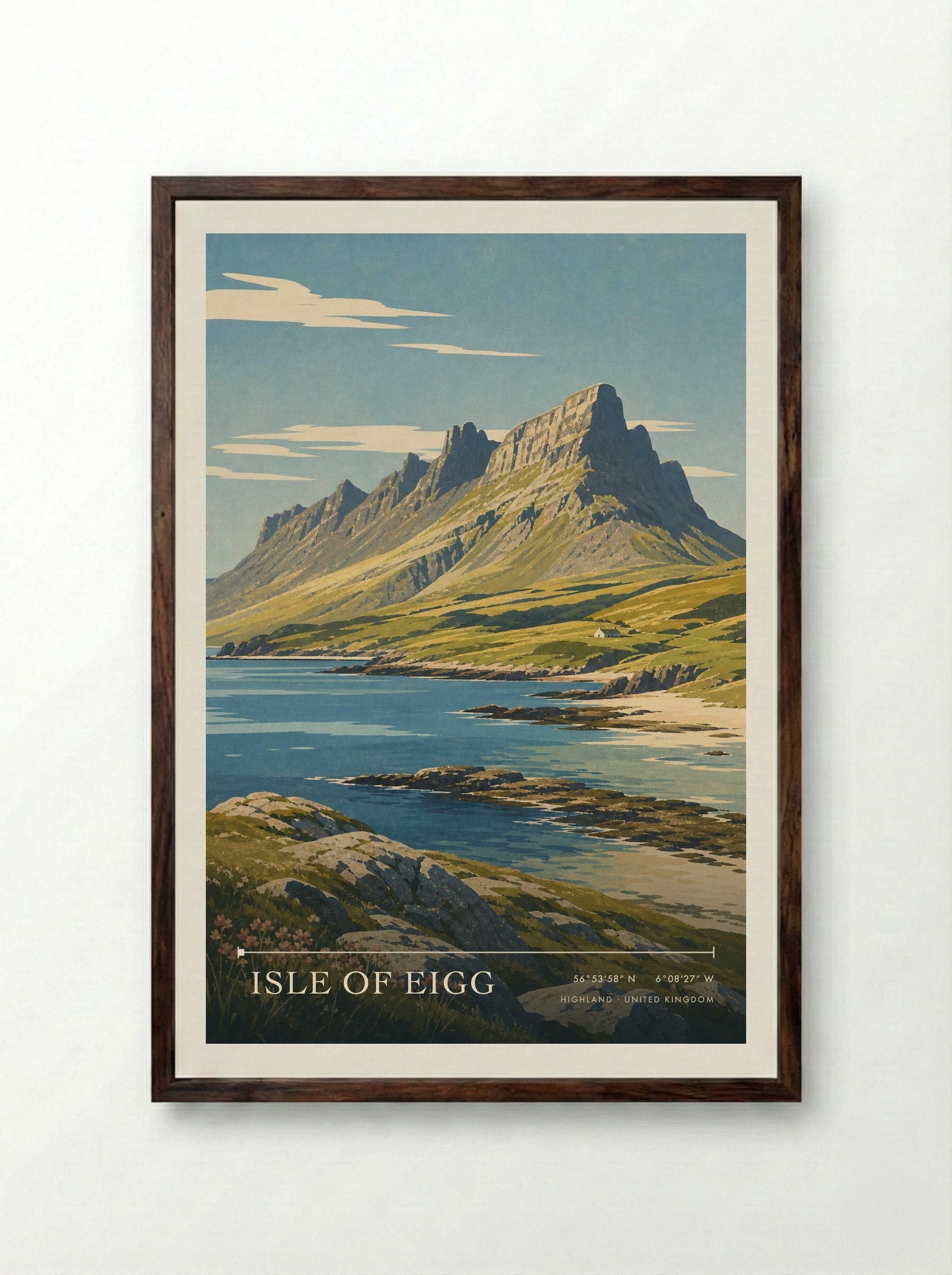 Isle of Eigg Highland United Kingdom Travel Poster - Framed Print Dark Wood