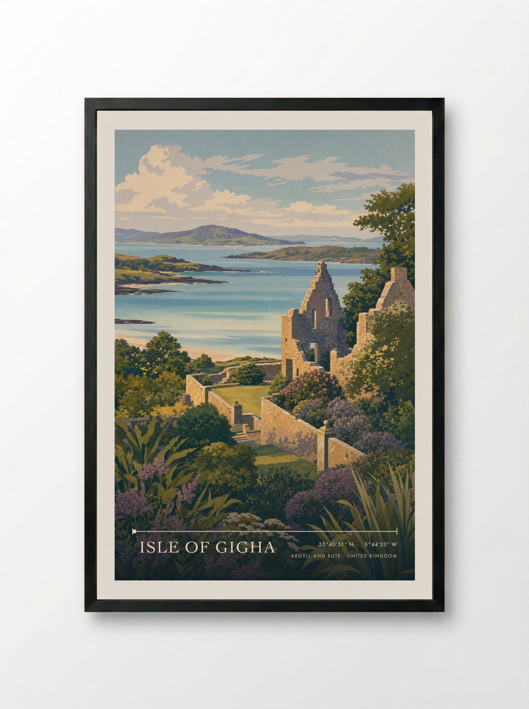 Isle of Gigha Argyll and Bute United Kingdom Travel Poster - Framed Print Black