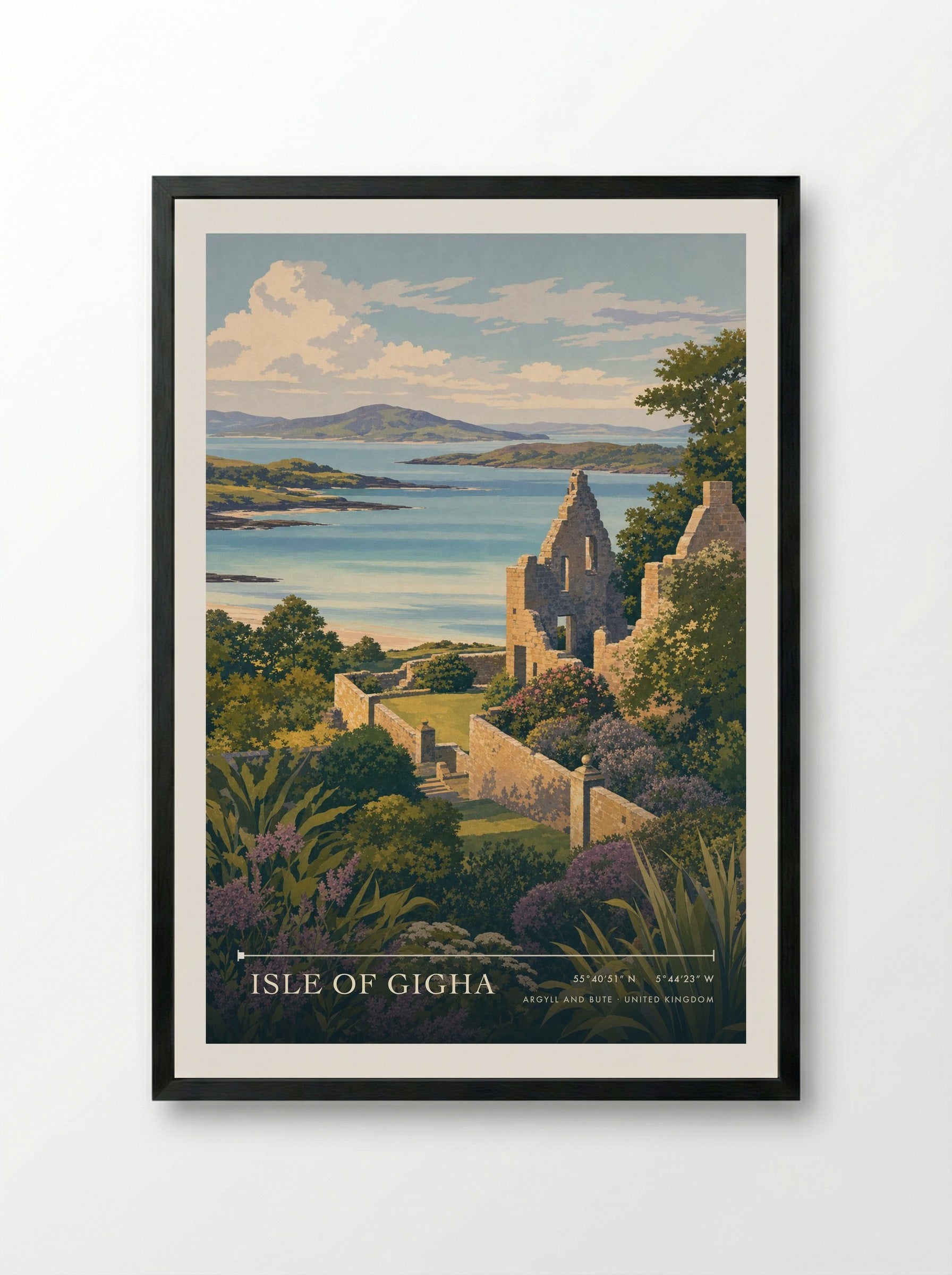 Isle of Gigha Argyll and Bute United Kingdom Travel Poster - Framed Print Black