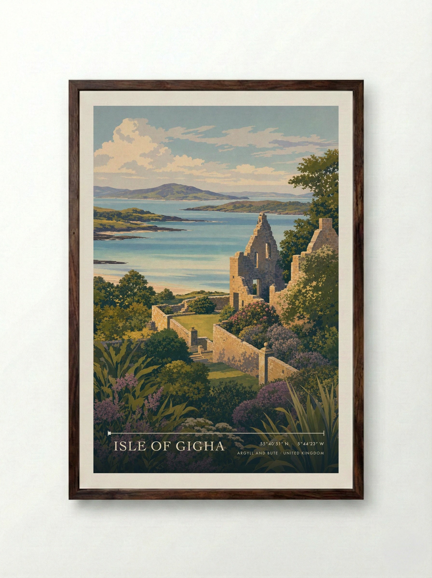 Isle of Gigha Argyll and Bute United Kingdom Travel Poster - Framed Print Dark Wood