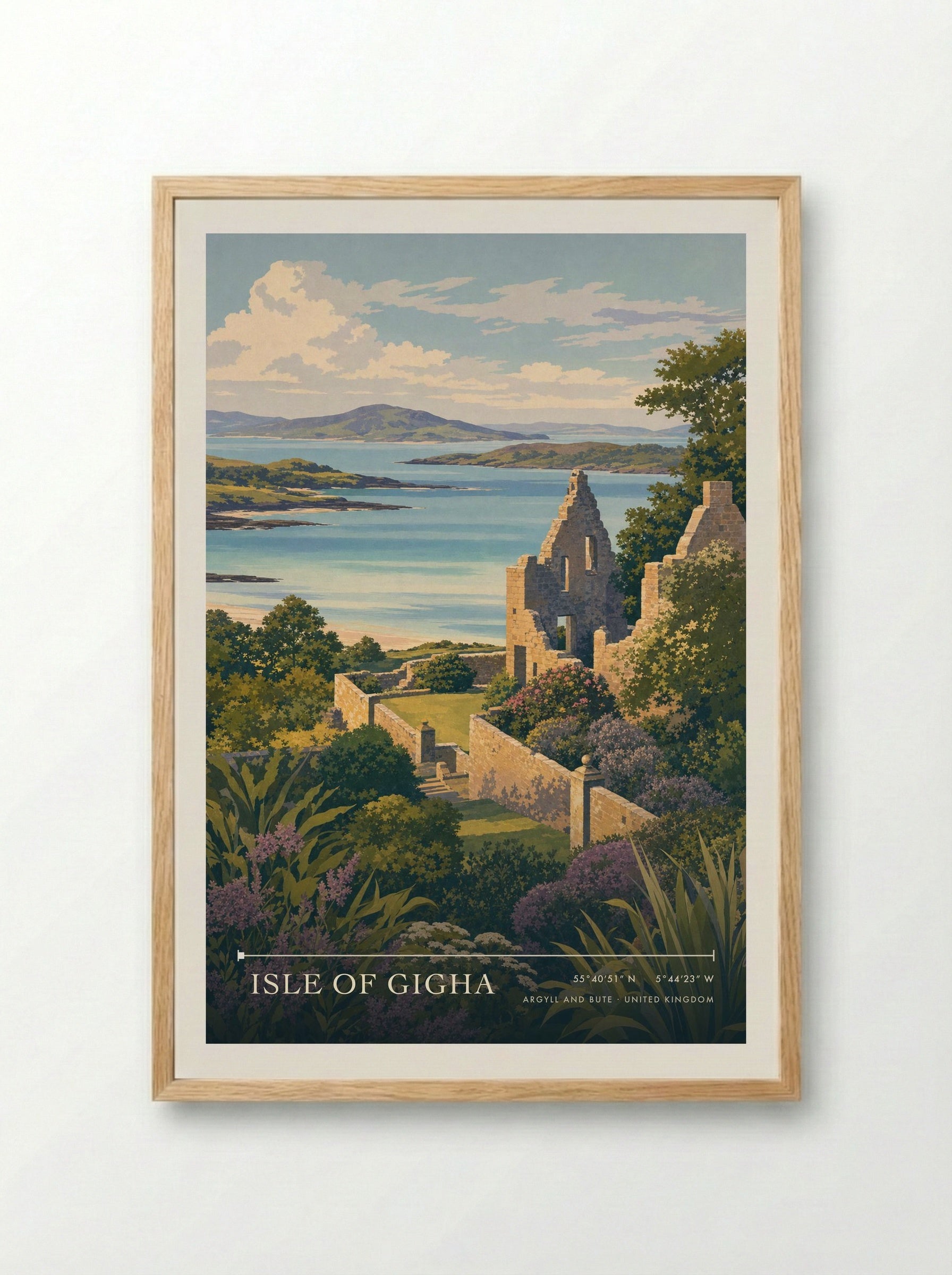 Isle of Gigha Argyll and Bute United Kingdom Travel Poster - Framed Print Wood