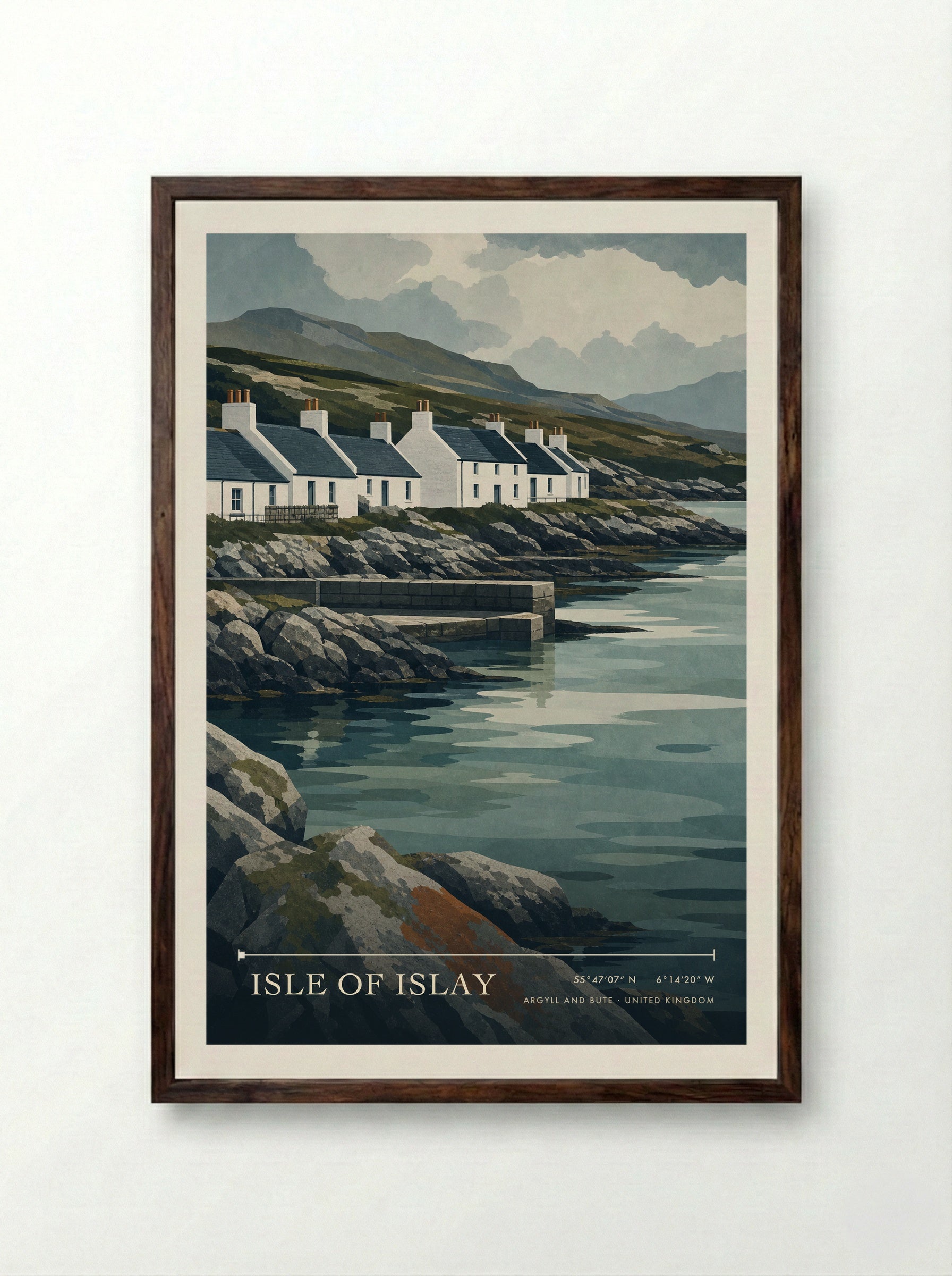 Isle of Islay Argyll and Bute United Kingdom Travel Poster - Framed Print Dark Wood