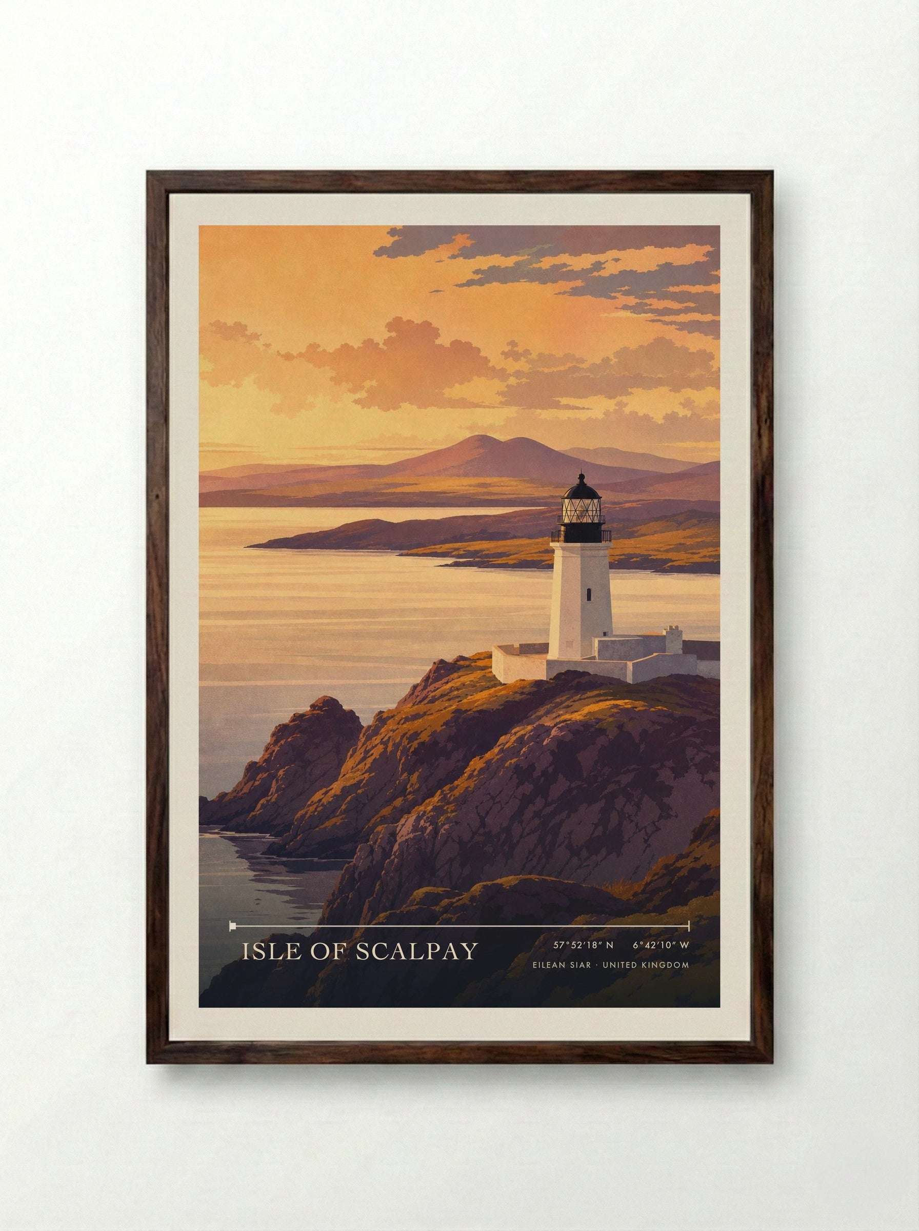Isle of Scalpay Eilean Siar United Kingdom Travel Poster - Framed Print Dark Wood