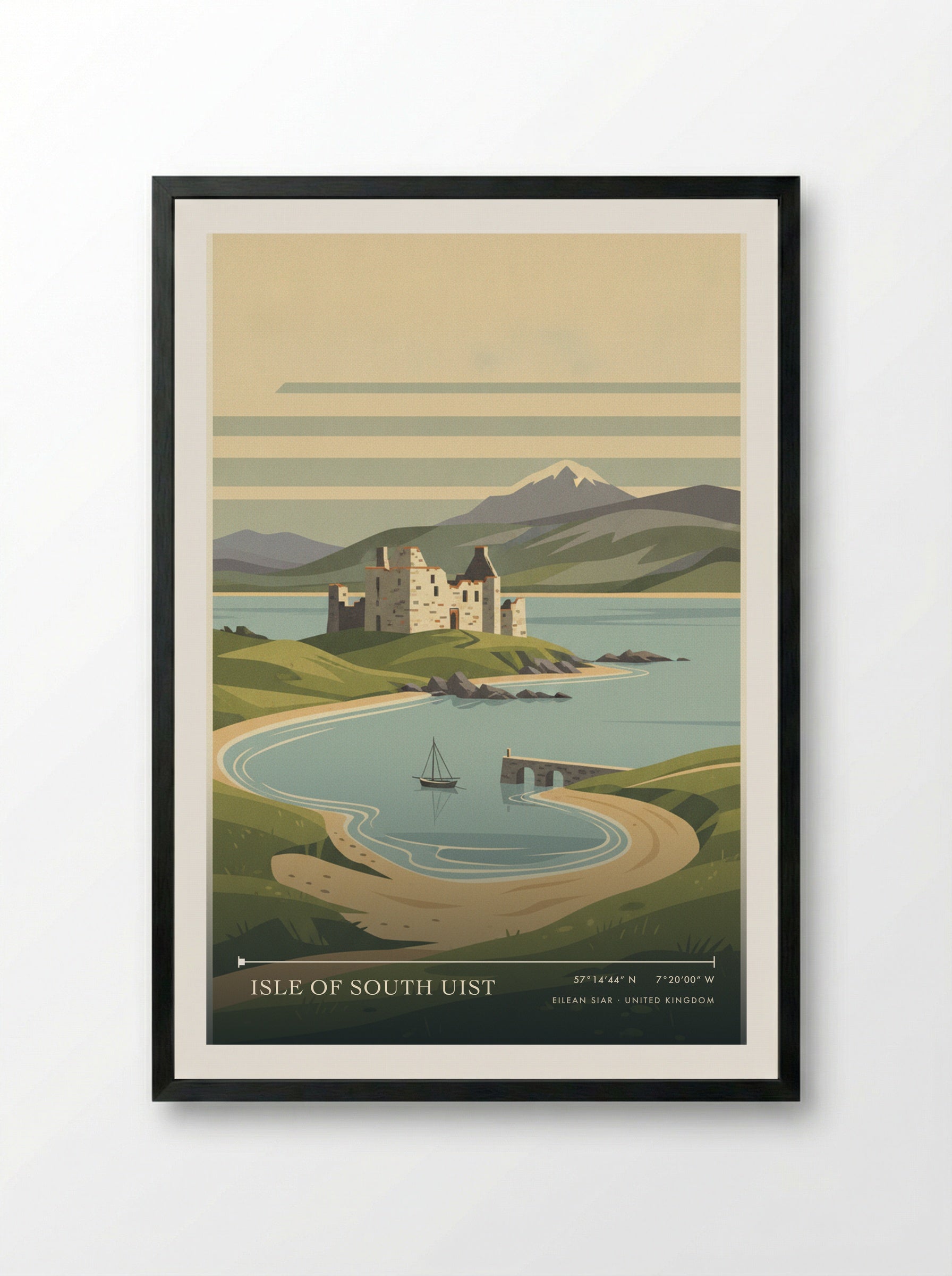 Isle of South Uist Eilean Siar United Kingdom Travel Poster - Framed Print Black
