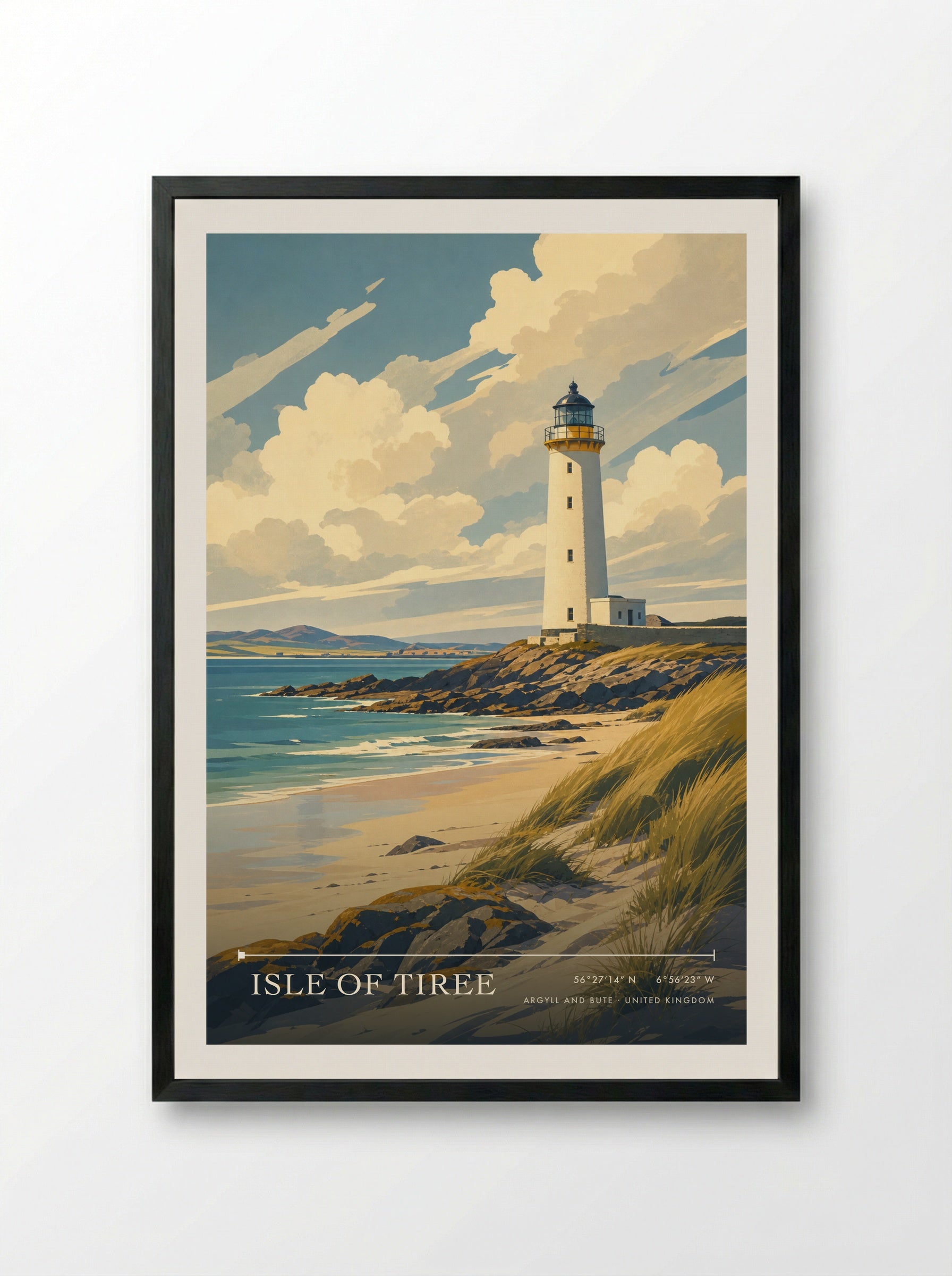 Isle of Tiree Argyll and Bute United Kingdom Travel Poster - Framed Print Black