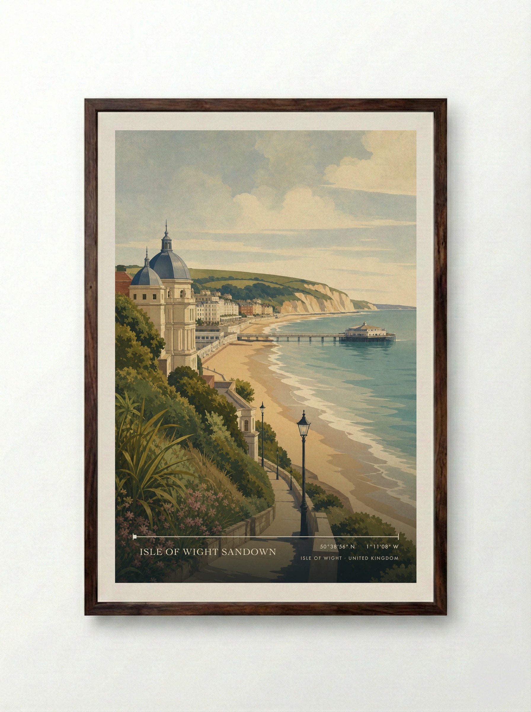 Isle of Wight Sandown United Kingdom Travel Poster - Framed Print Dark Wood