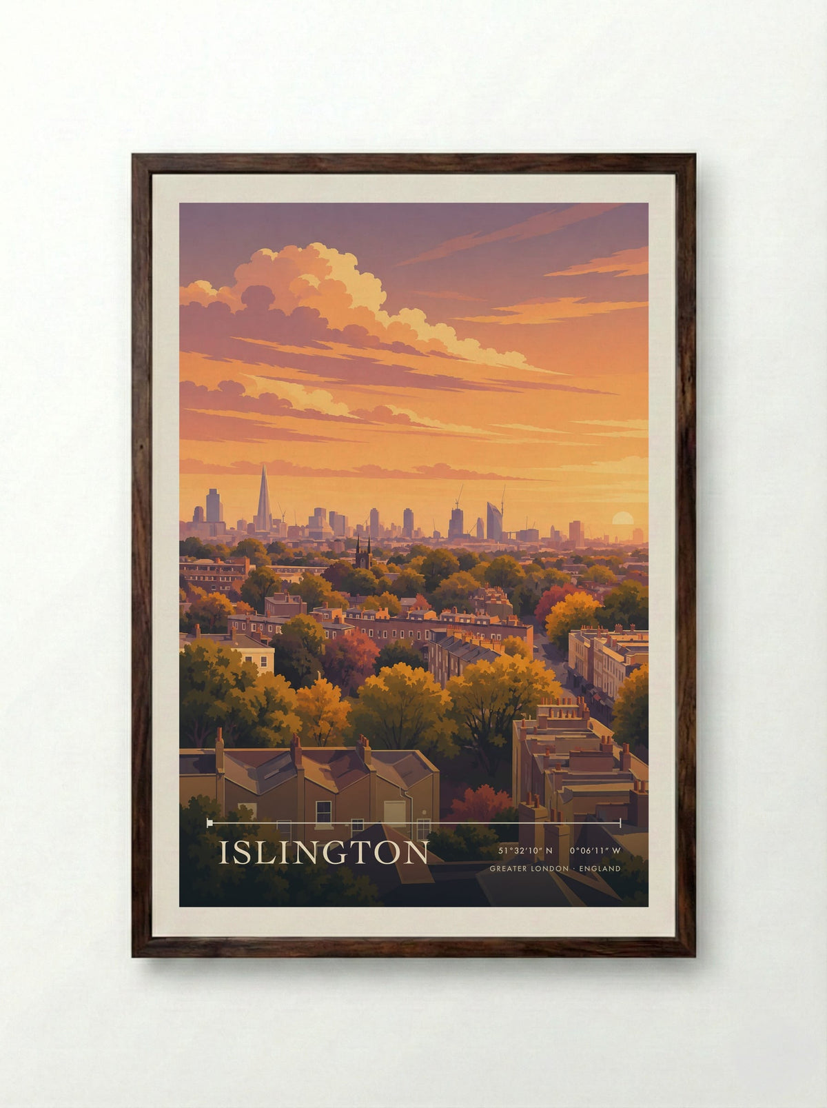 Islington, Greater London | Travel Poster - Framed Print Dark Wood