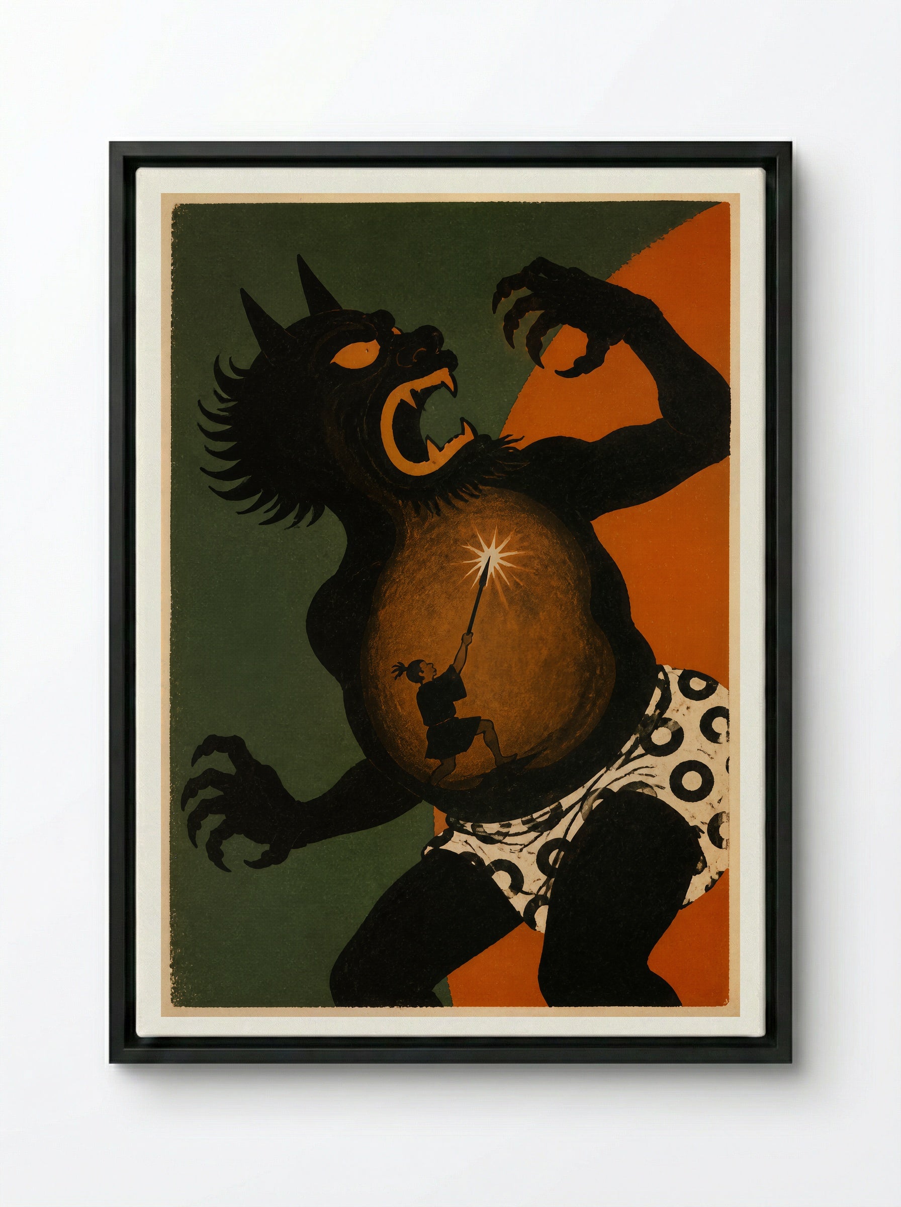 Issun-boshi and the Oni: Inside the Oni - Framed Canvas Black