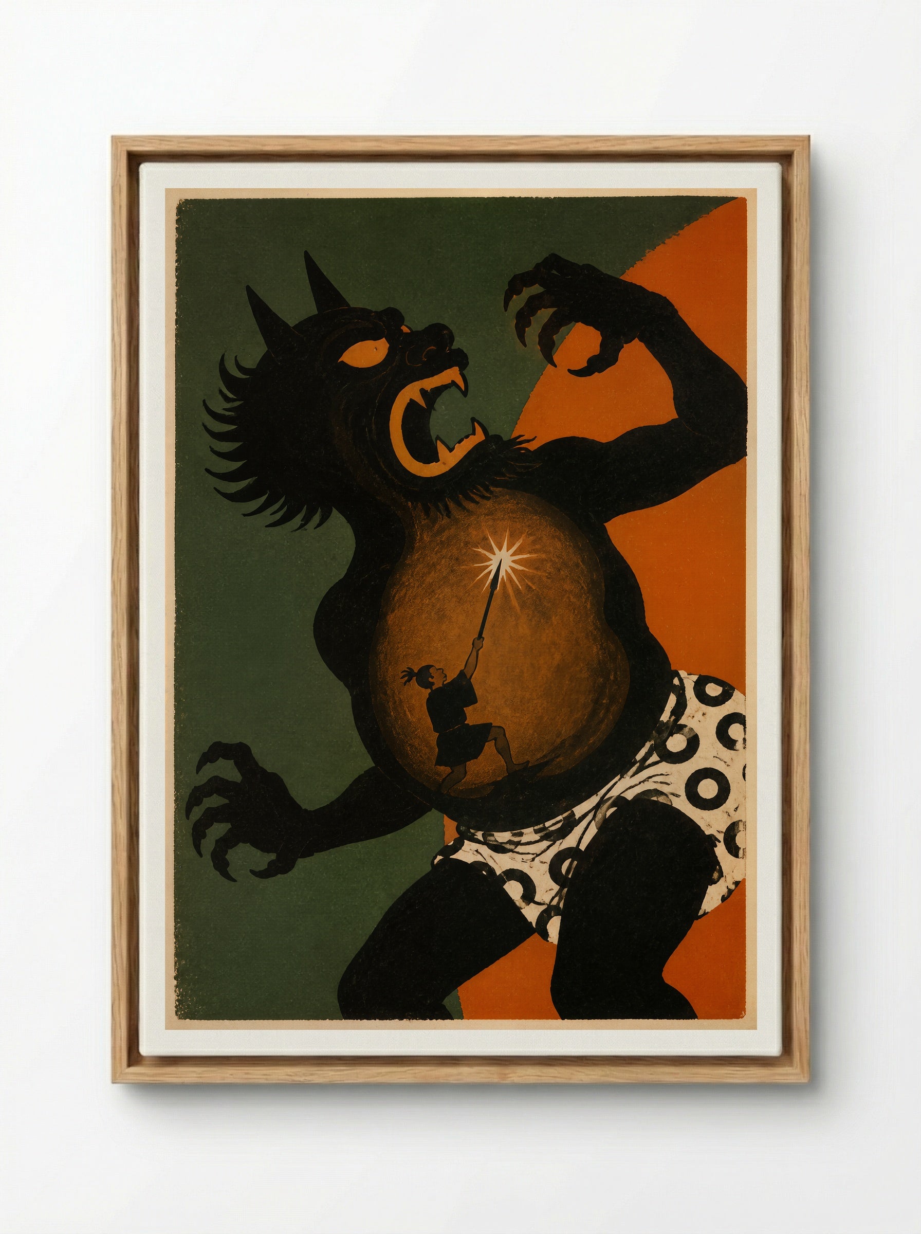 Issun-boshi and the Oni: Inside the Oni - Framed Canvas Wood