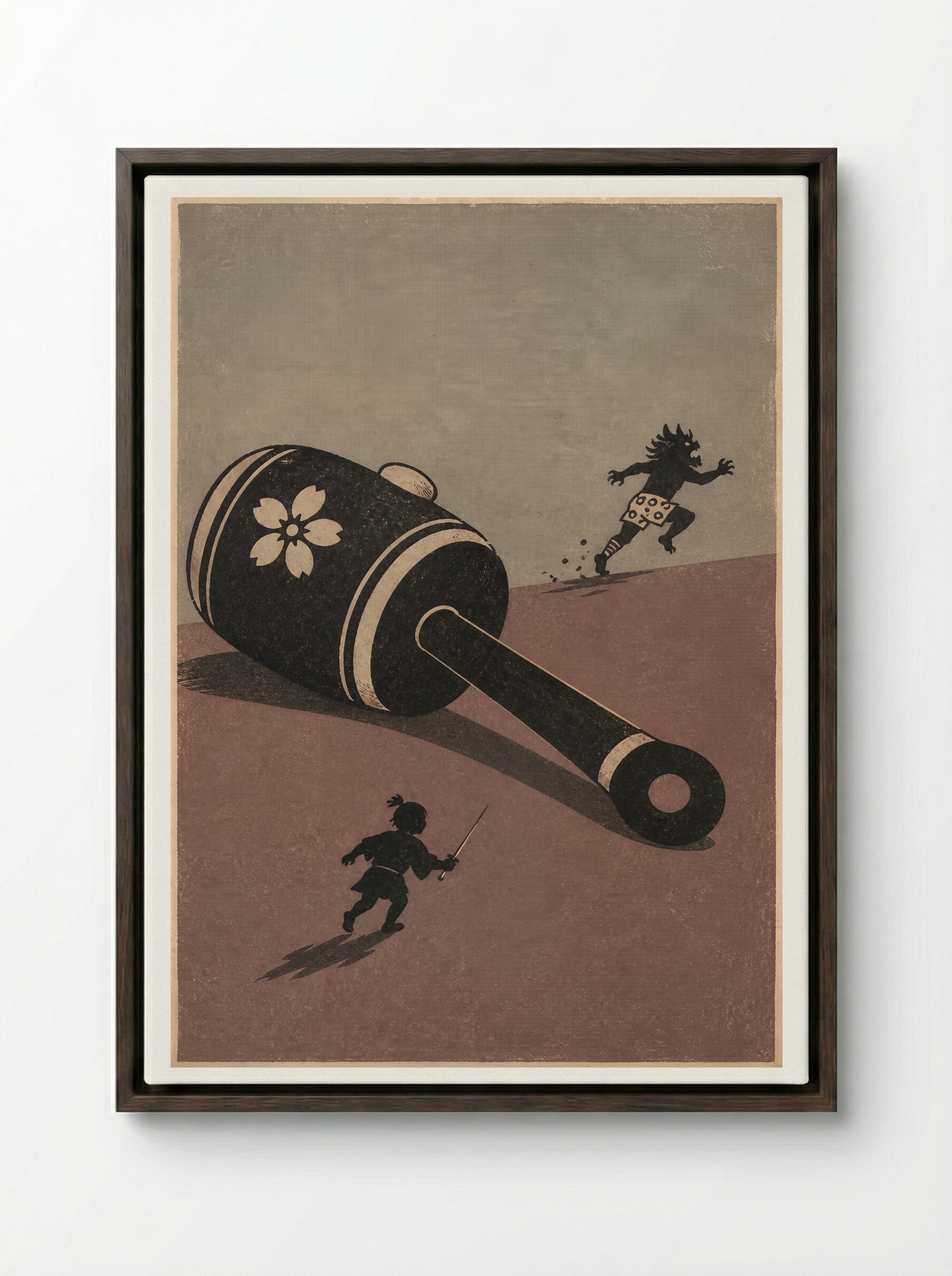 Issun-boshi and the Oni: The Magic Mallet - Framed Canvas Dark Wood