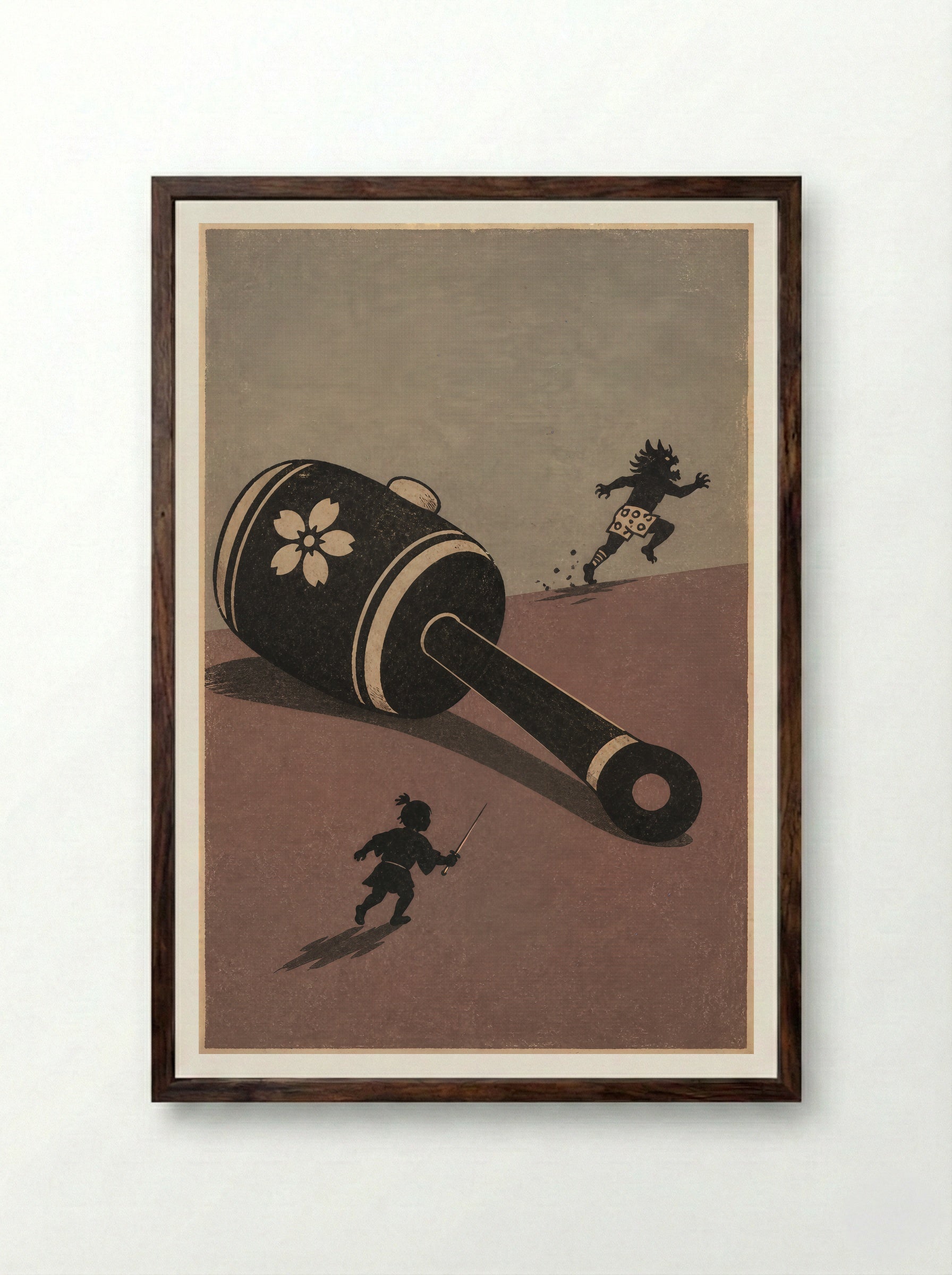 Issun-boshi and the Oni: The Magic Mallet - Framed Print Dark Wood