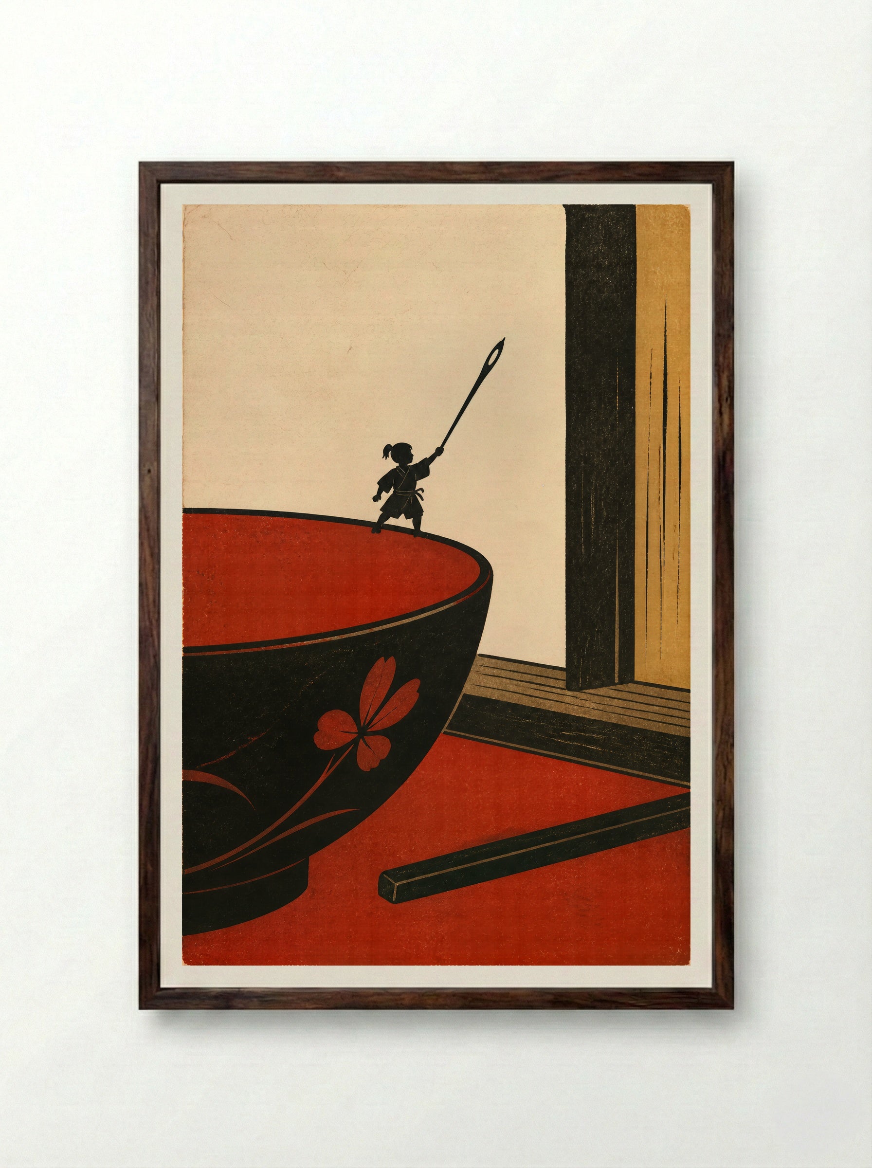 Issun-boshi and the Oni: The Needle Becomes a Sword - Framed Print Dark Wood