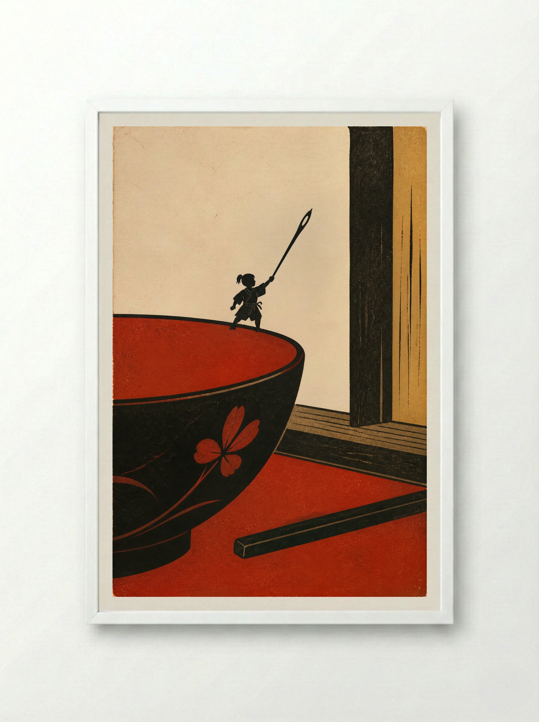 Issun-boshi and the Oni: The Needle Becomes a Sword - Framed Print White