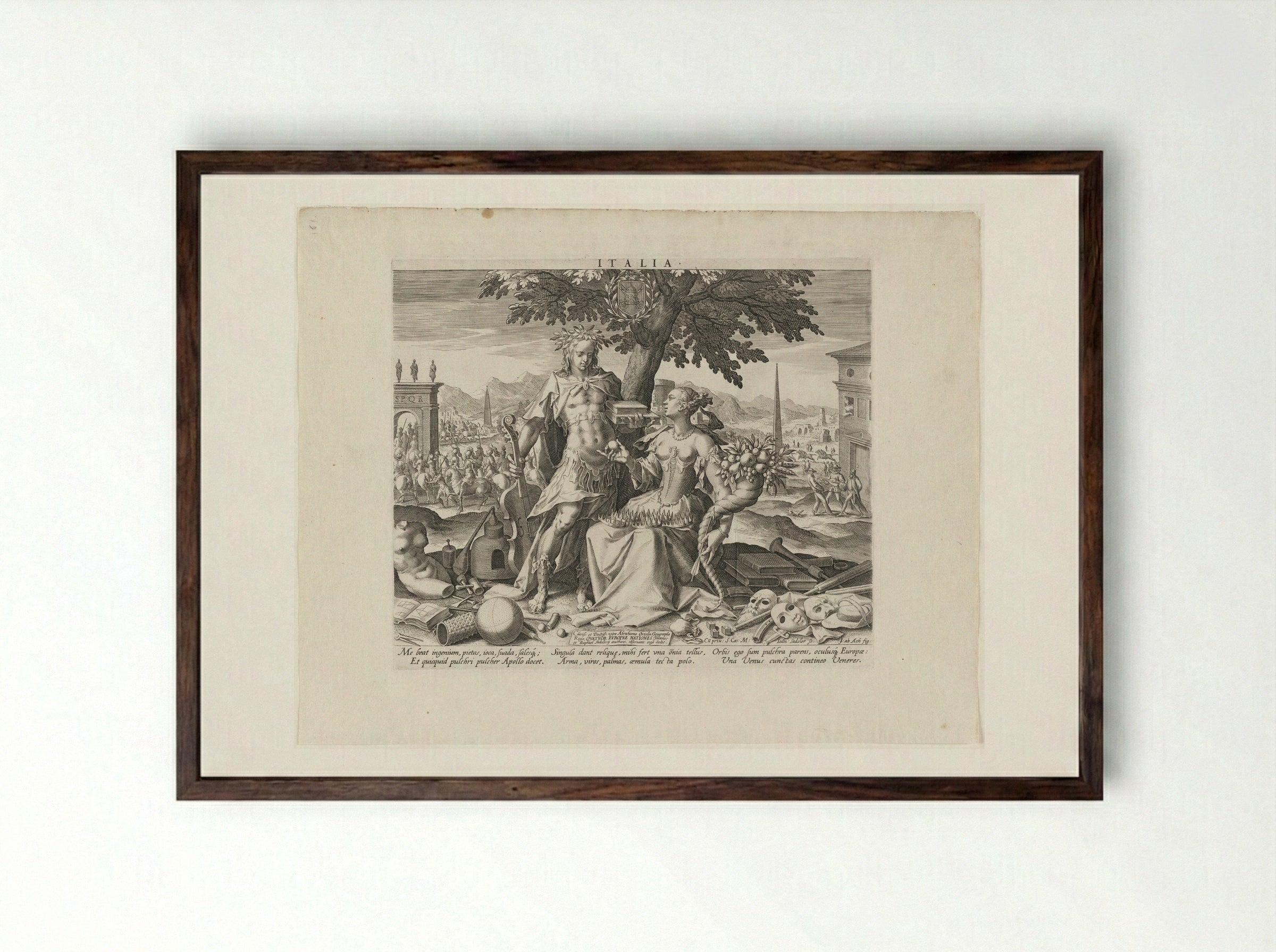 Italia - Johann Sadeler I - Framed Print Dark Wood