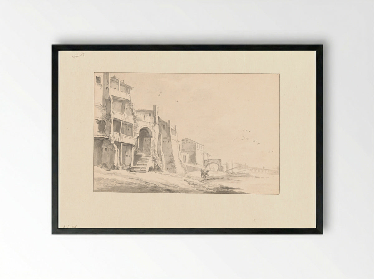 Italiaans kustlandschap - Nicolaas Box - Framed Print Black