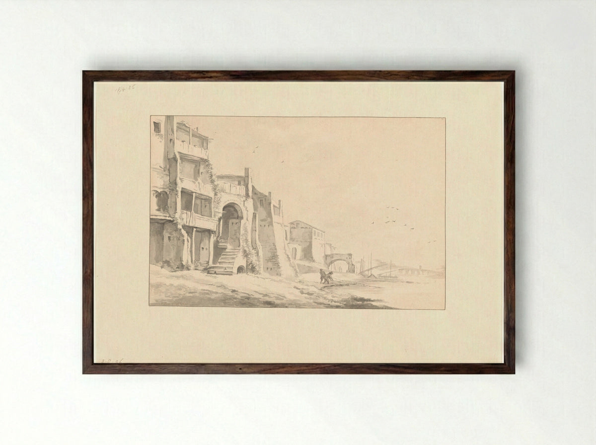 Italiaans kustlandschap - Nicolaas Box - Framed Print Dark Wood